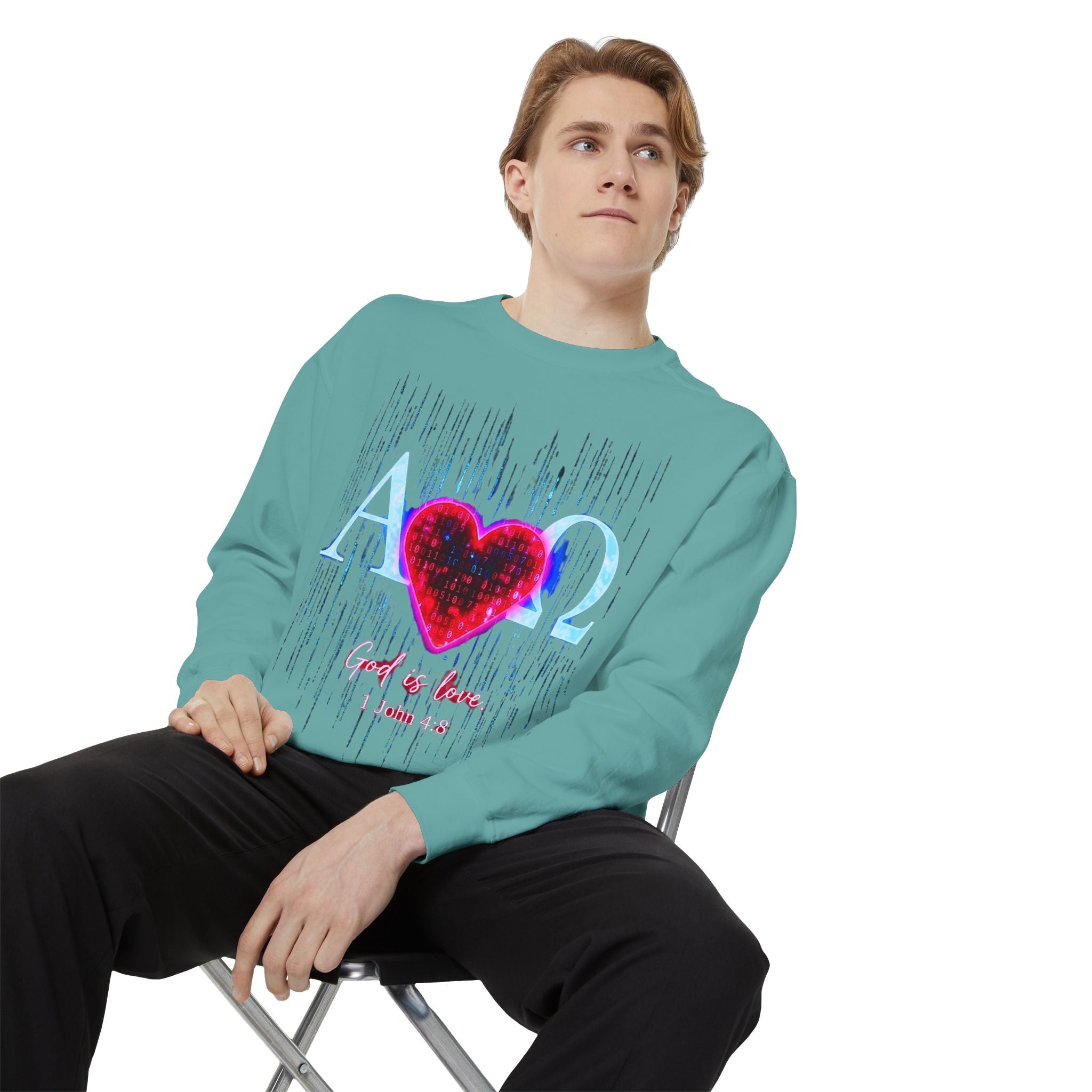 Alpha Omega Heart design sweatshirt | God is Love 1 John 4:8 RomanEum
