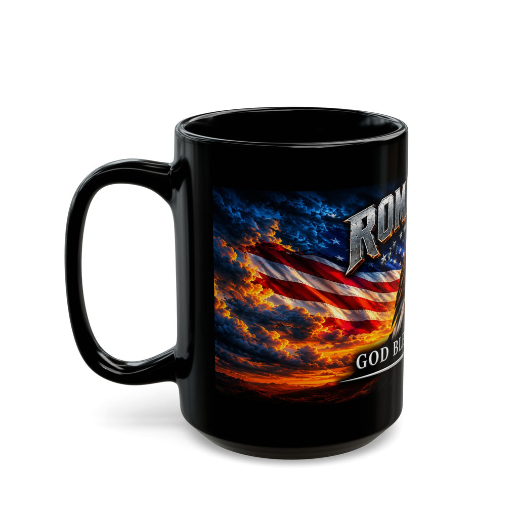 Patriotic Eagle Mug — "God Bless America" Black Coffee Cup