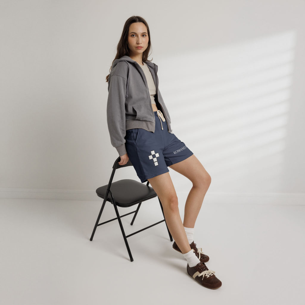 Romaneum Logo Fleece Sweat Shorts — Casual Athletic Lounge Shorts