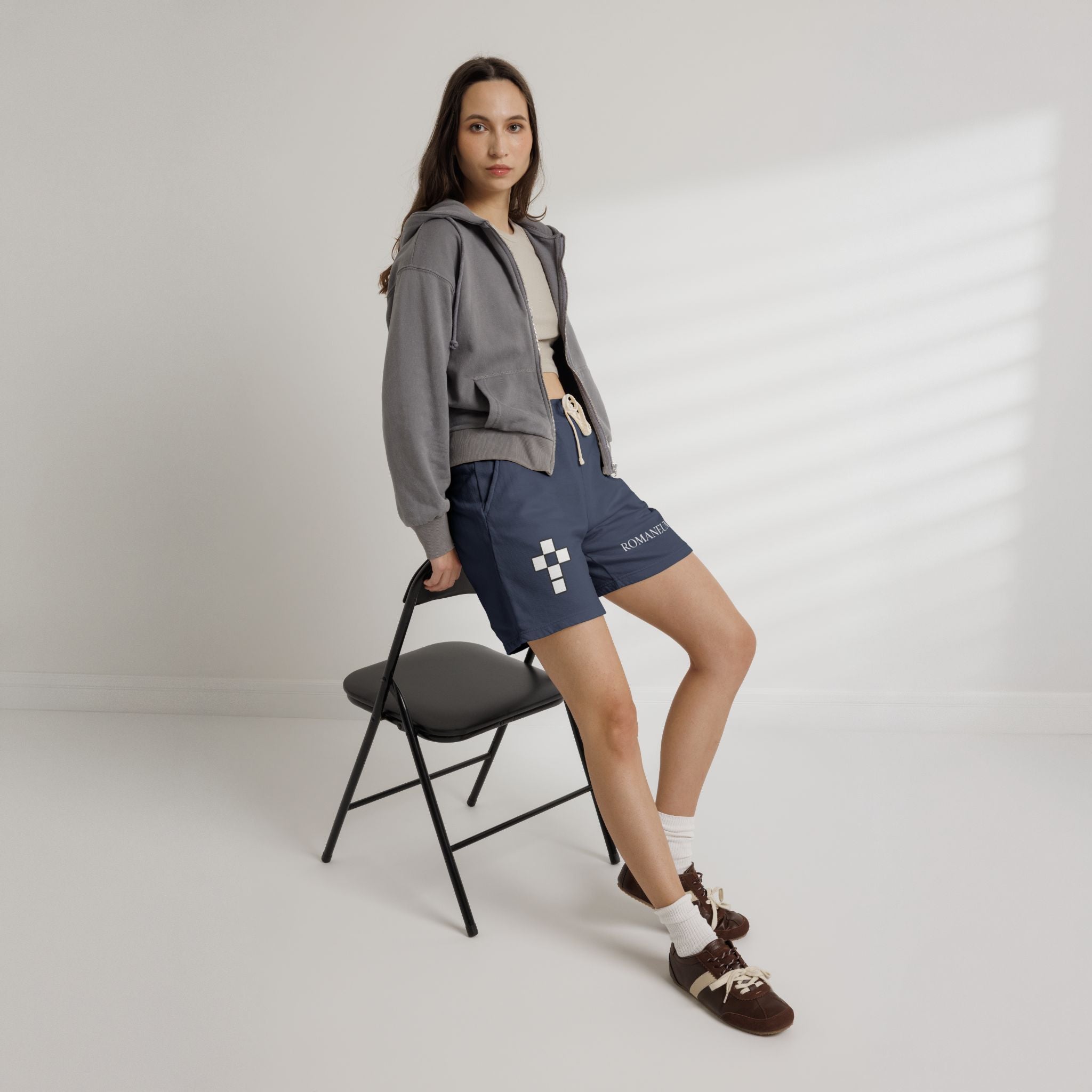 Romaneum Logo Fleece Sweat Shorts — Casual Athletic Lounge Shorts