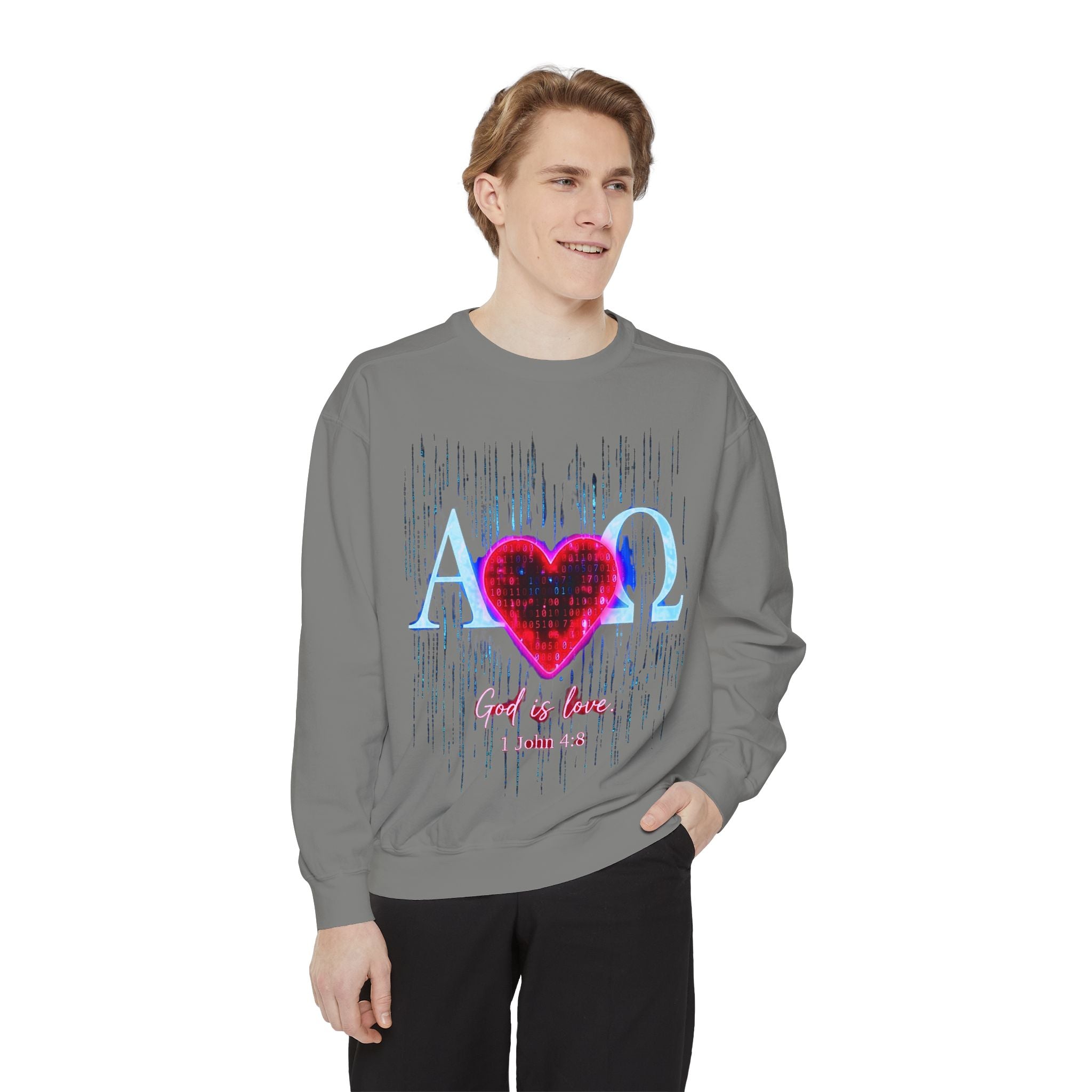 Alpha Omega Heart design sweatshirt | God is Love 1 John 4:8 RomanEum
