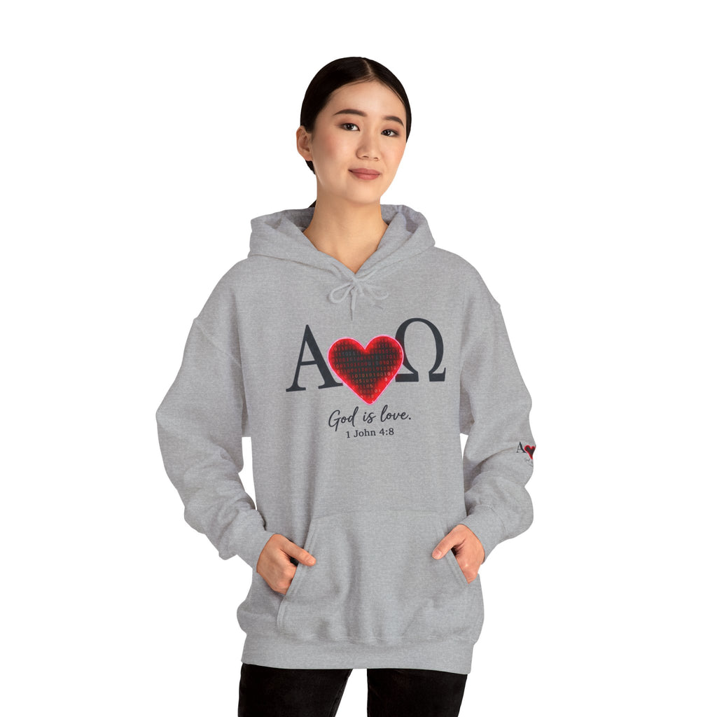 Alpha Omega Heart Hoodie | God is Love 1 John 4:8 Christian Hoodie