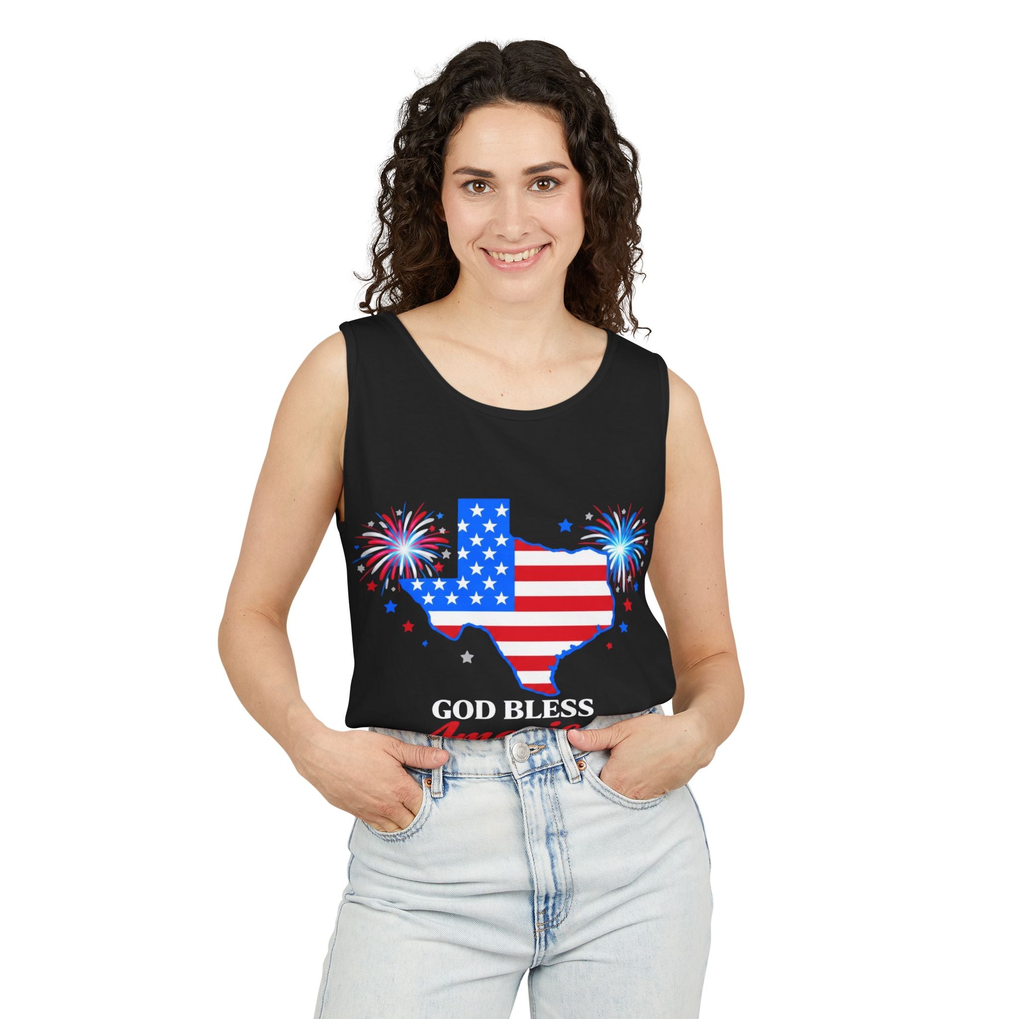 Romaneum Texas Flag Map God Bless America Tank Top | Patriotic 4th of July