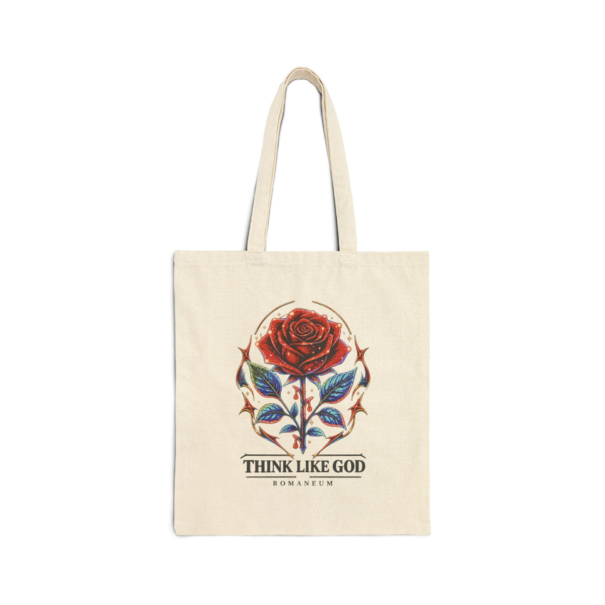 Religious Rose Canvas Tote — "Think Like God" Cotton Market Bag