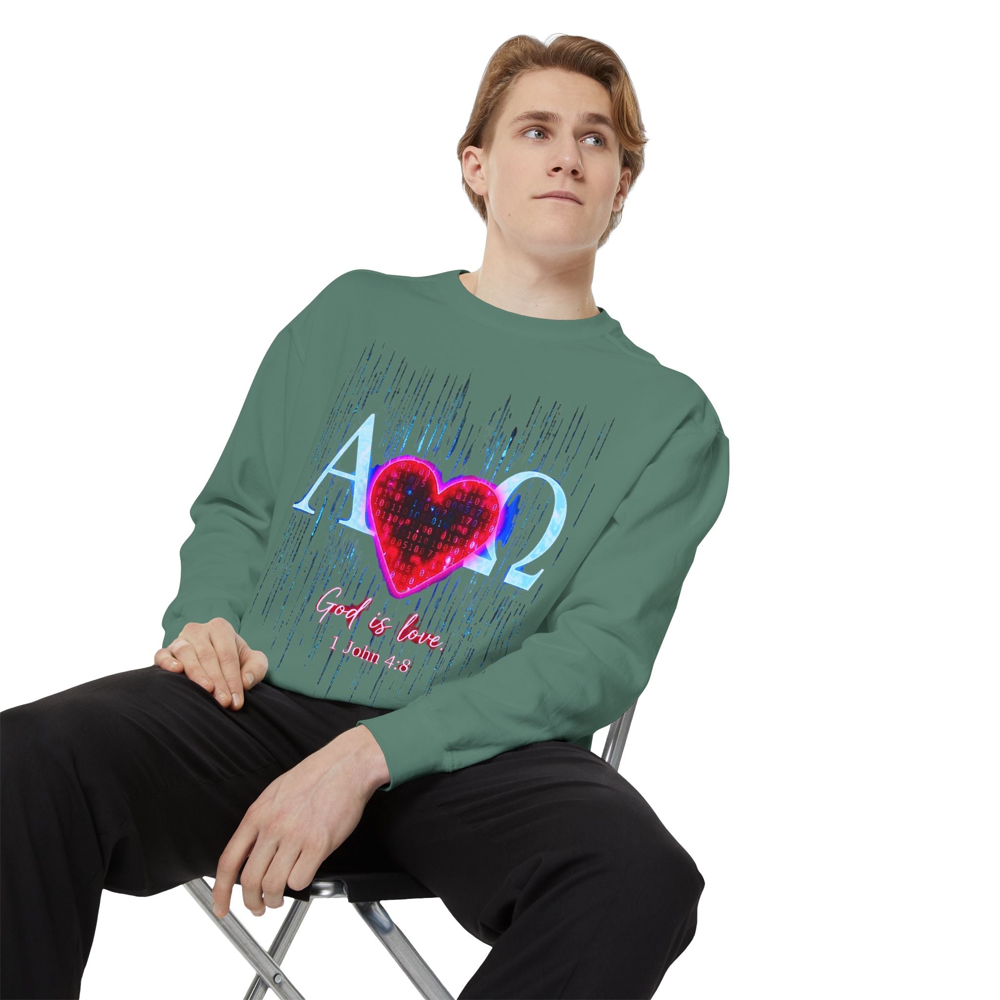 Alpha Omega Heart design sweatshirt | God is Love 1 John 4:8 RomanEum