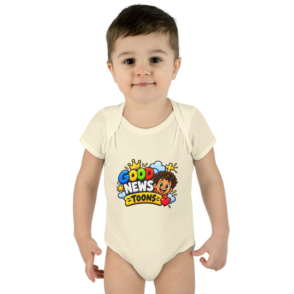 Infant Bodysuit — "Good News Toons" Colorful Cartoon Baby Onesie (Faithful Fun Truth)
