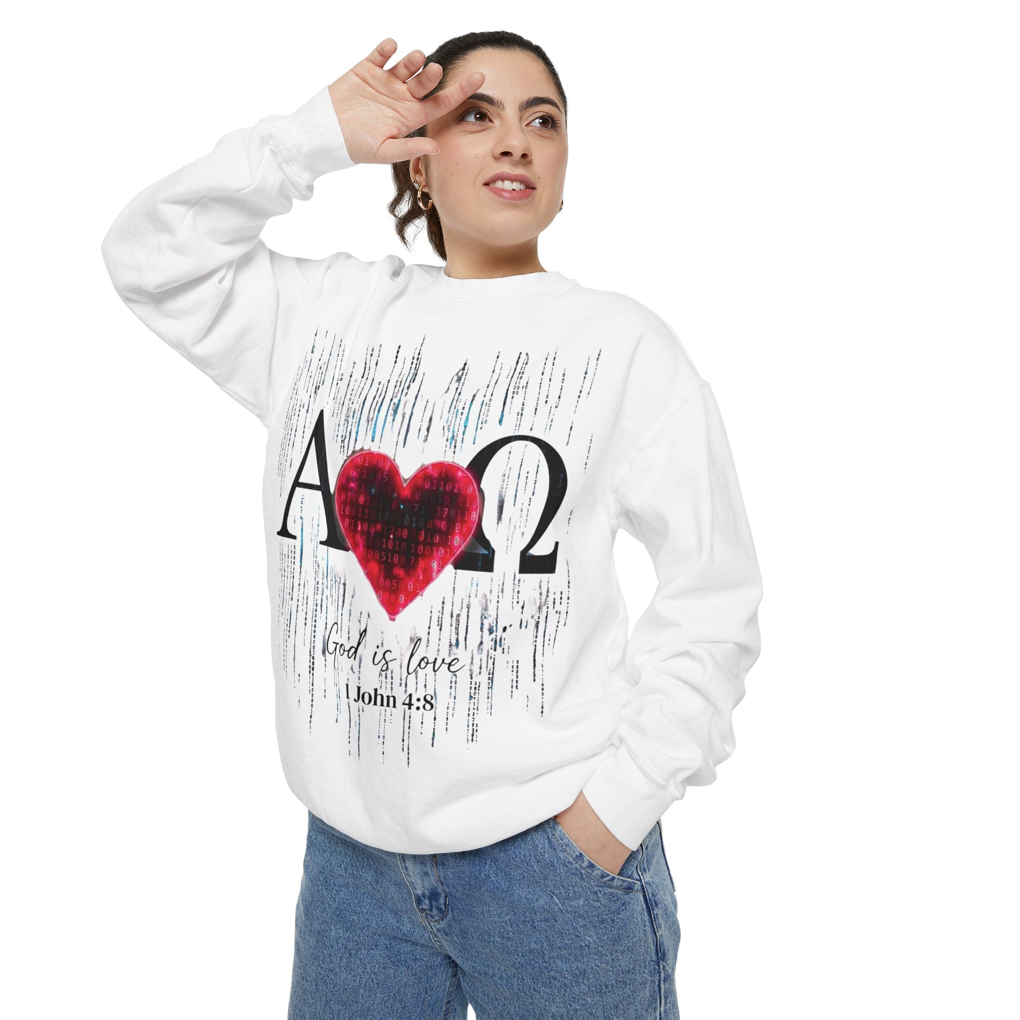 Alpha Omega Heart design sweatshirt | God is Love 1 John 4:8 RomanEum