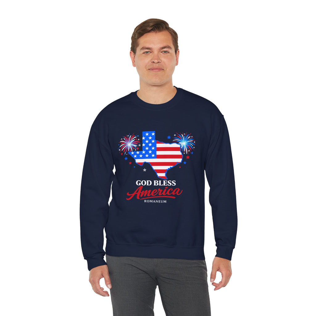 Romaneum God Bless America Flag Heart sweatshirt | Patriotic 4th of July crewneck