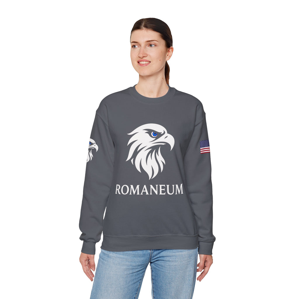Romaneum eagle crest Crewneck sweatshirt | Romaneum logo, American flag sleeve