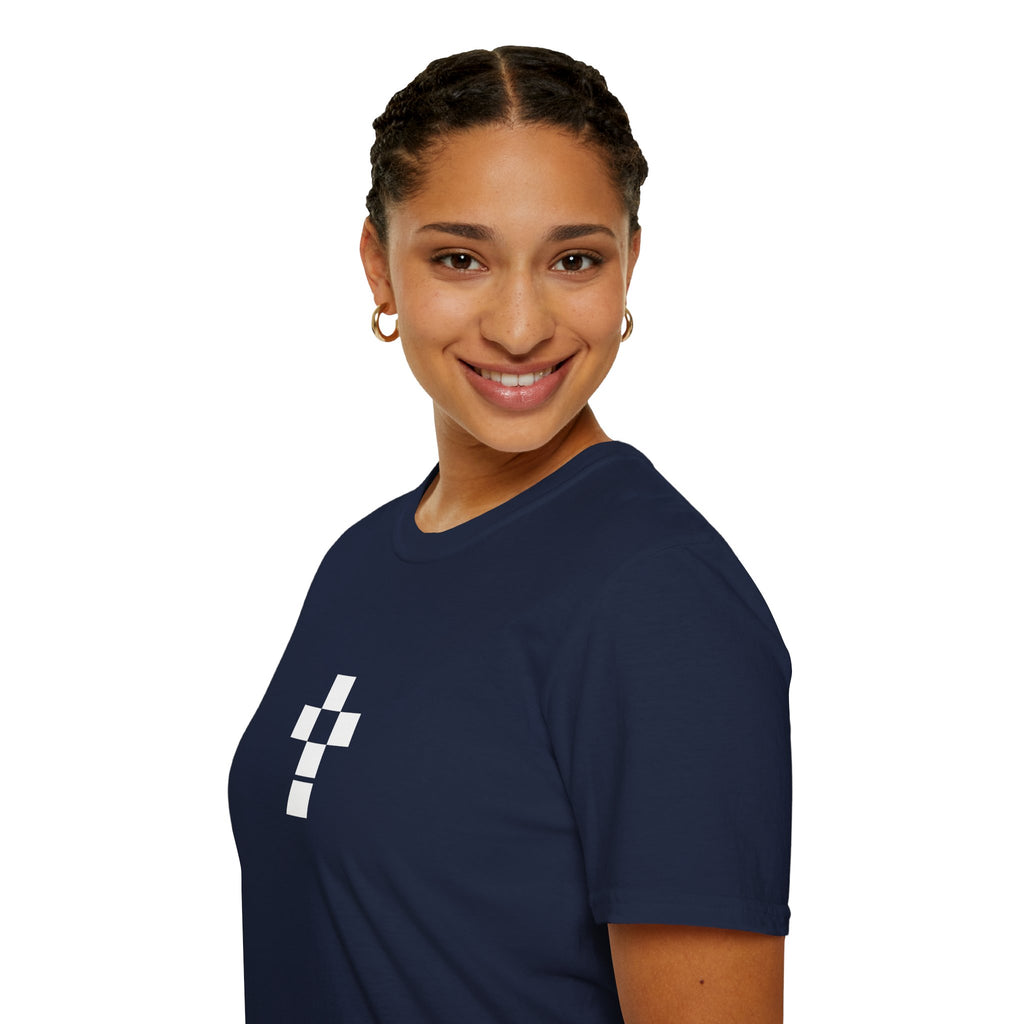 Romaneum Minimal Pixel Cross T-Shirt | Small Black Geometric Cross