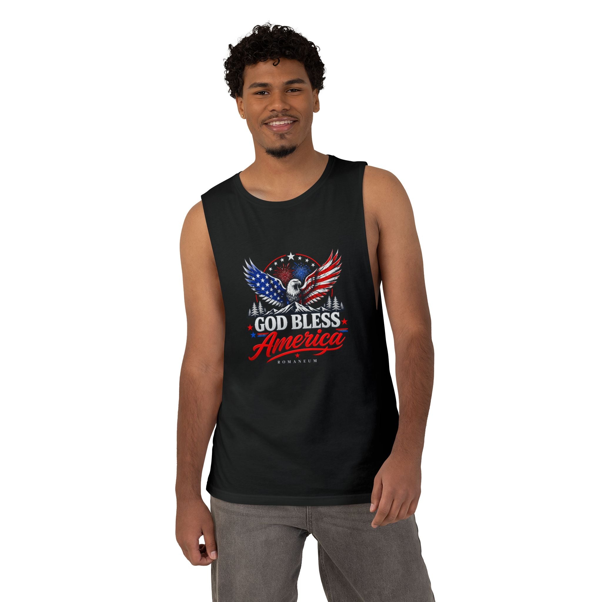 God Bless America Eagle Tank Top — Patriotic Romaneum USA Flag Muscle Tee