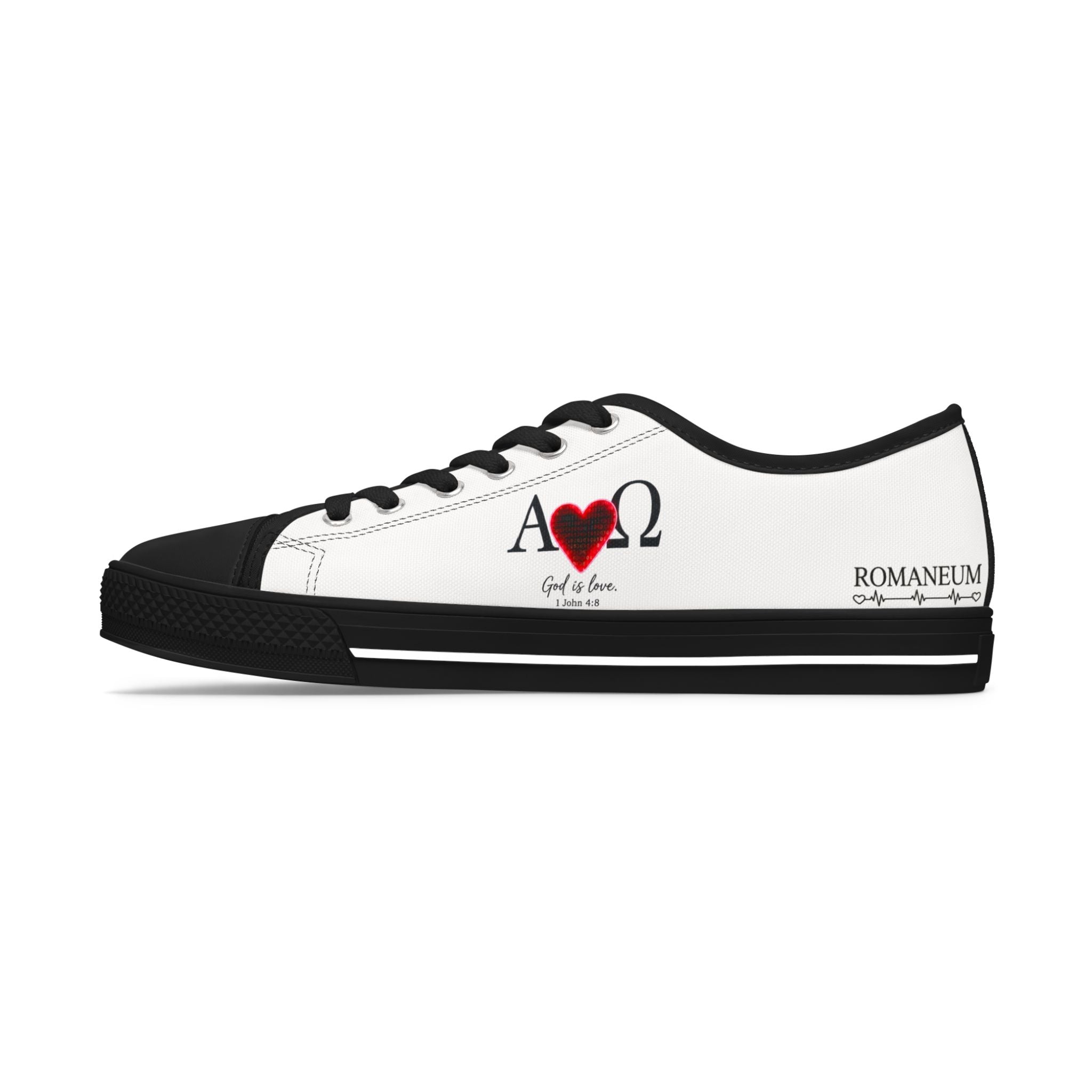 Alpha Omega Heart design Women's Low Top Sneakers | Christian faith love symbol