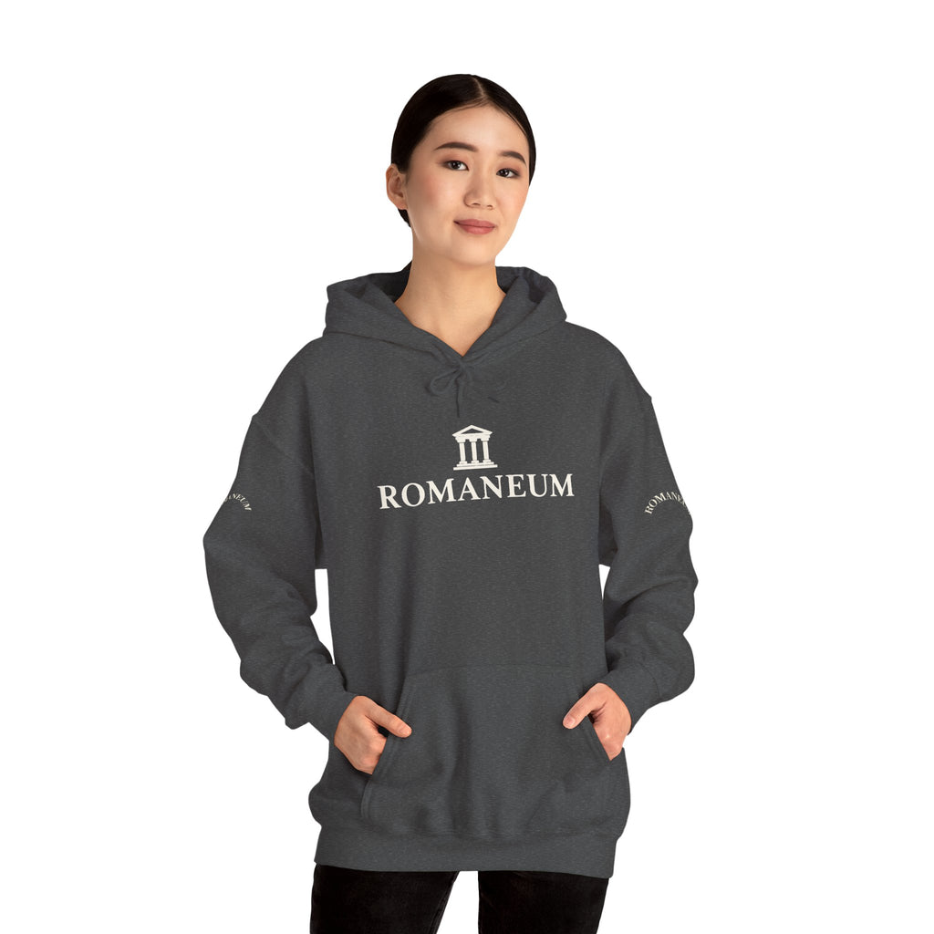 Romaneum Logo Hoodie – Classic Black Pullover with Roman Temple Design