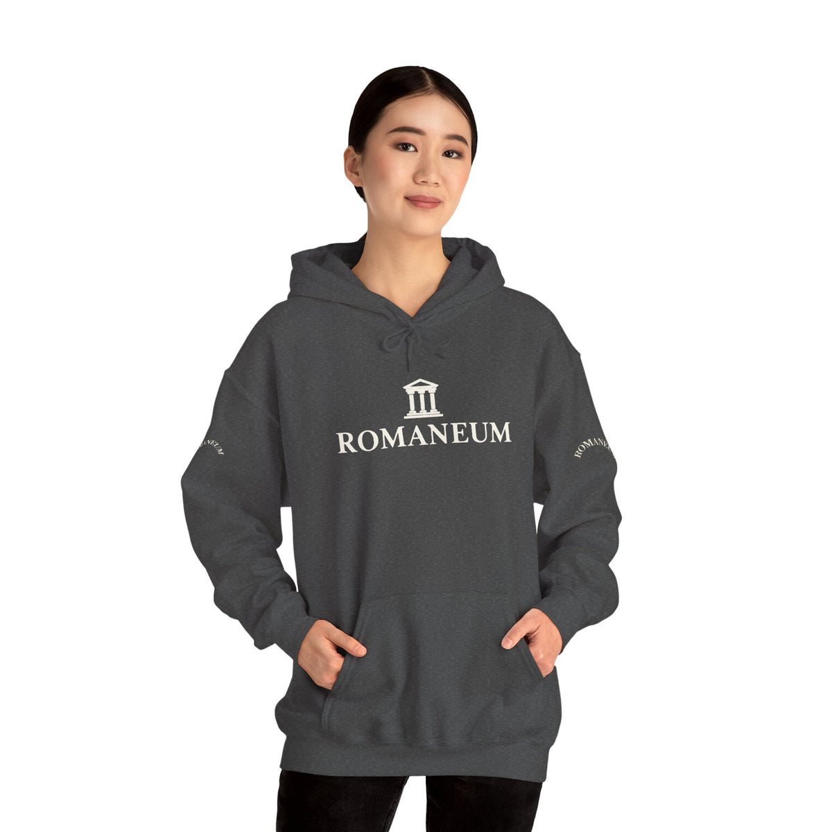 Romaneum Logo Hoodie – Classic Black Pullover with Roman Temple Design