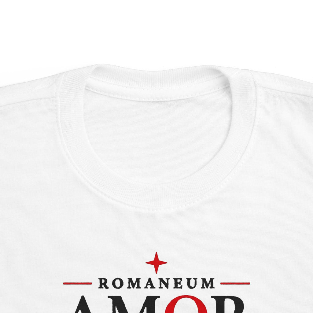 Toddler Tee — "AMOR / ROMA" Roman Catholic Kids Shirt (Romaneum: God Is Love)