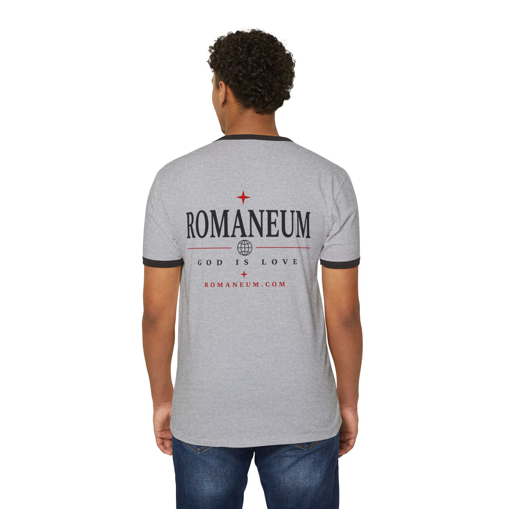 Romaneum "AMOR/ROMA" Ringer Tee — God Is Love Christian T‑Shirt