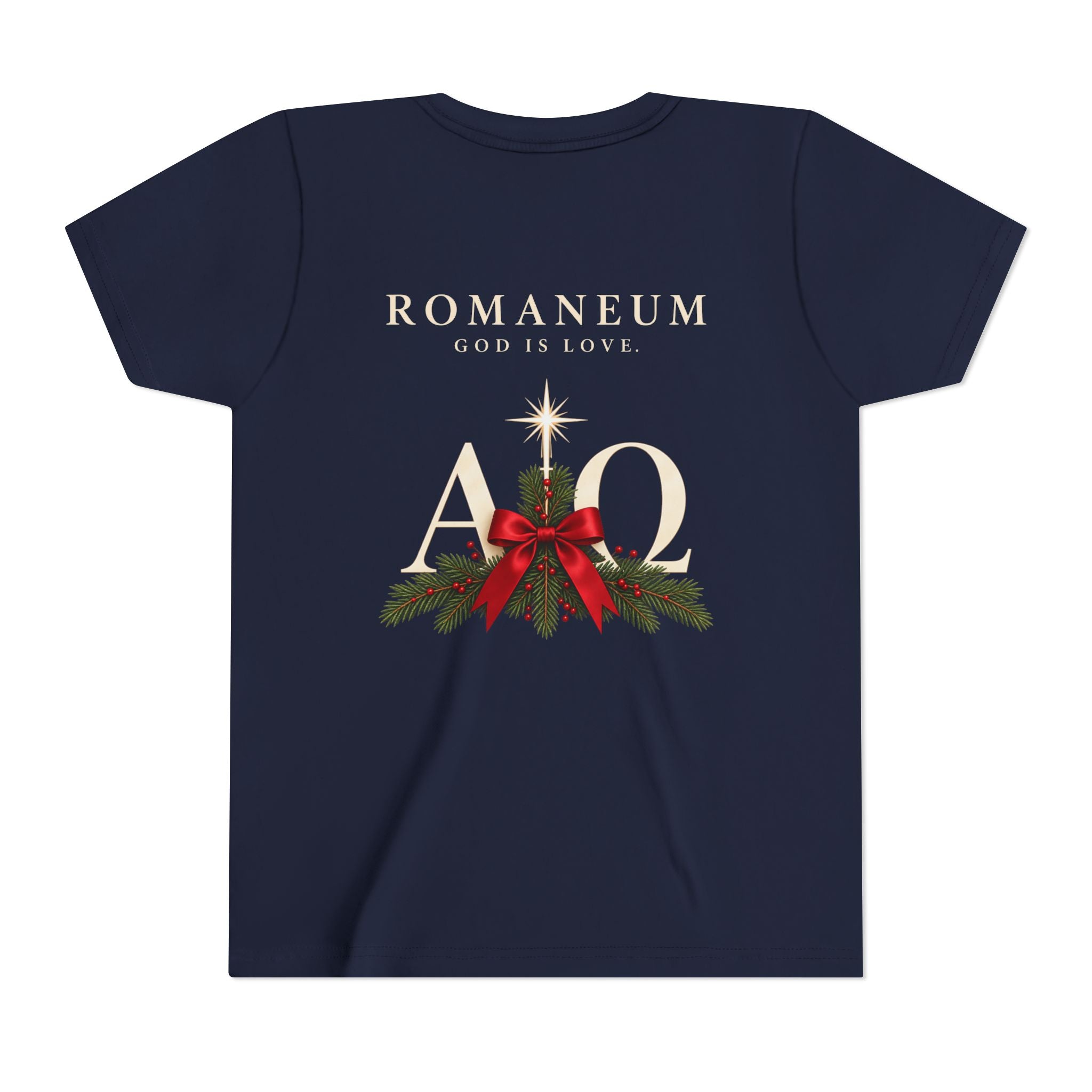 Youth Tee — Romaneum Alpha Omega Christmas Design