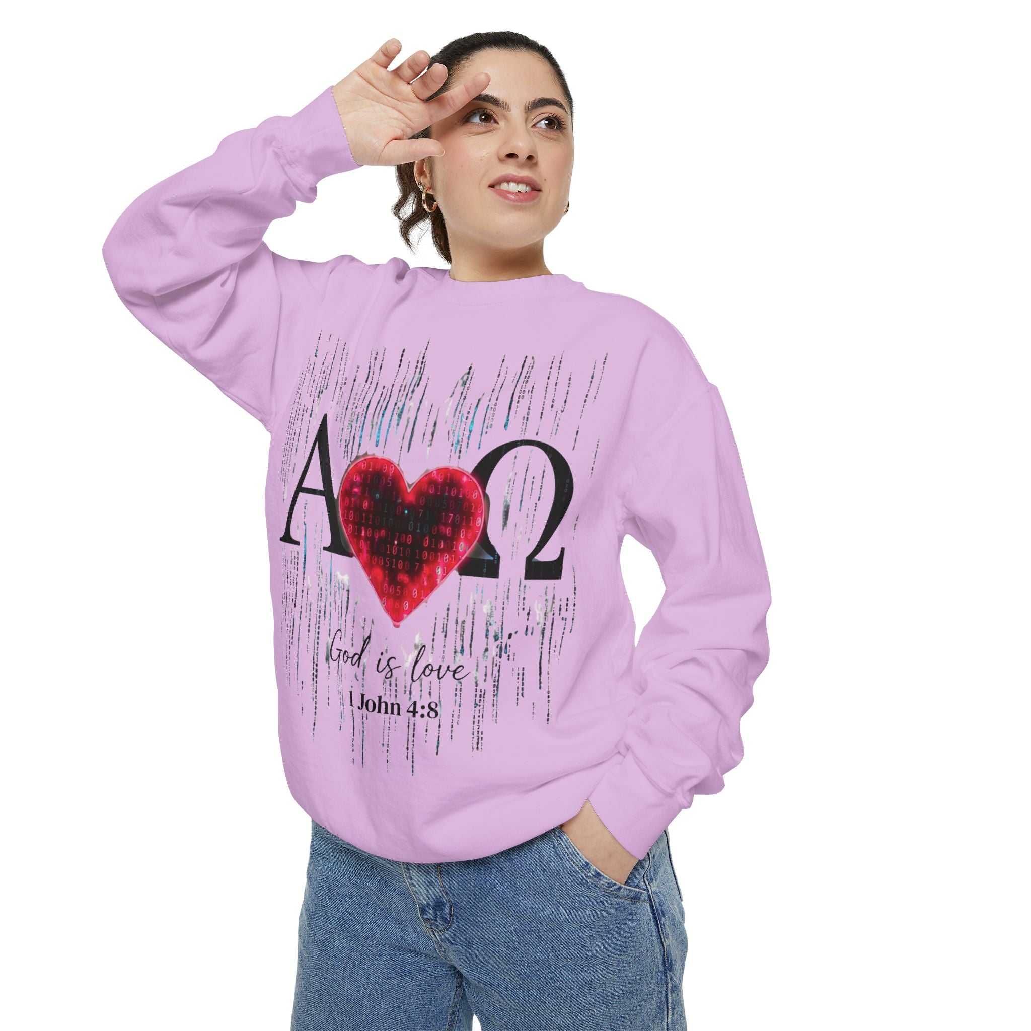 Alpha Omega Heart design sweatshirt | God is Love 1 John 4:8 RomanEum
