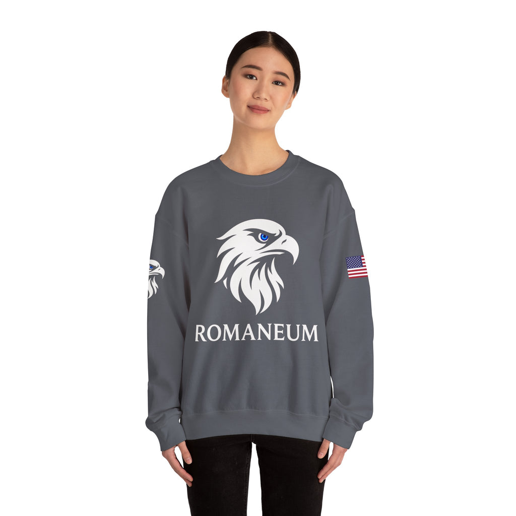 Romaneum eagle crest Crewneck sweatshirt | Romaneum logo, American flag sleeve