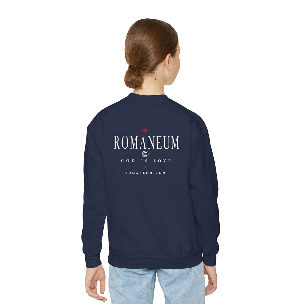 Romaneum Amor Crewneck Sweatshirt — “AMOR/ROMA” God Is Love Youth Pullover
