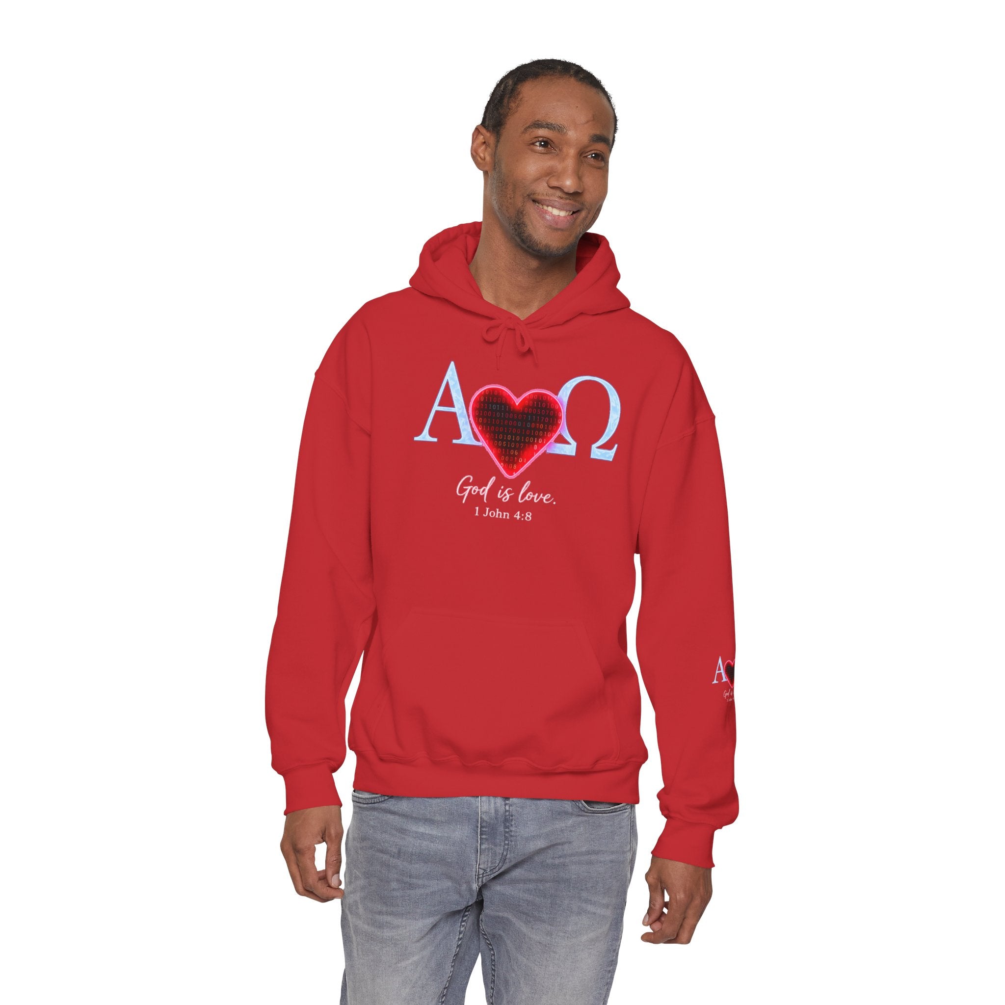 Romaneum Alpha Omega Heart Hoodie | God is Love 1 John 4:8 Christian Hoodie