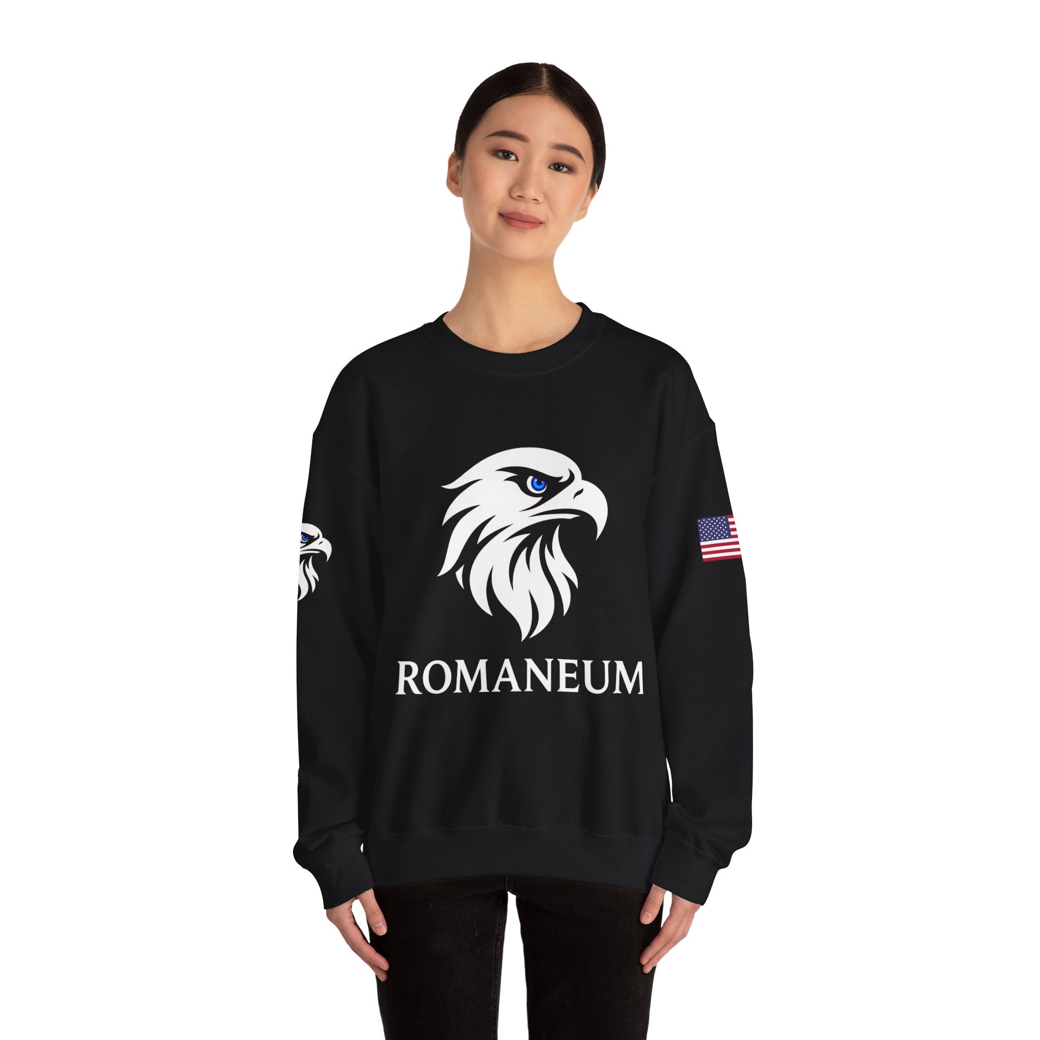 Romaneum eagle crest Crewneck sweatshirt | Romaneum logo, American flag sleeve
