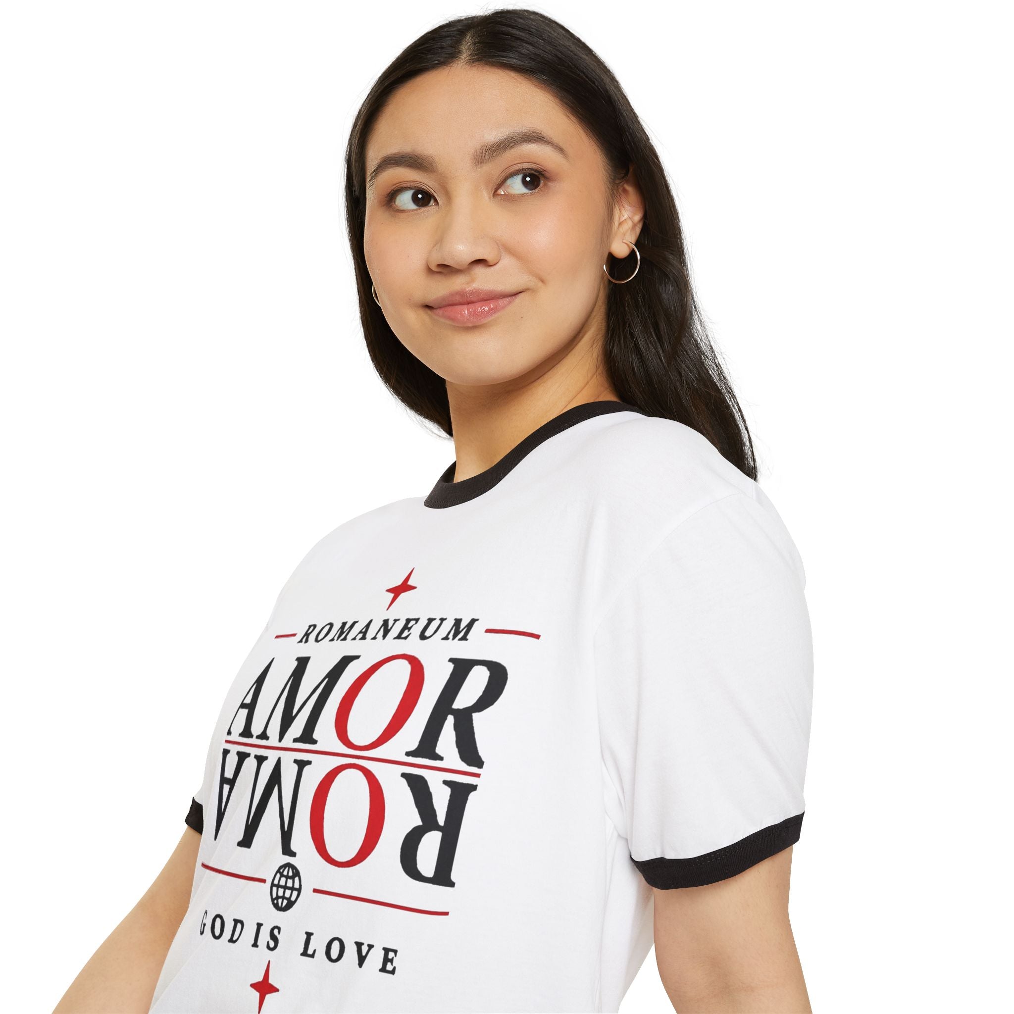 Romaneum "AMOR/ROMA" Ringer Tee — God Is Love Christian T‑Shirt