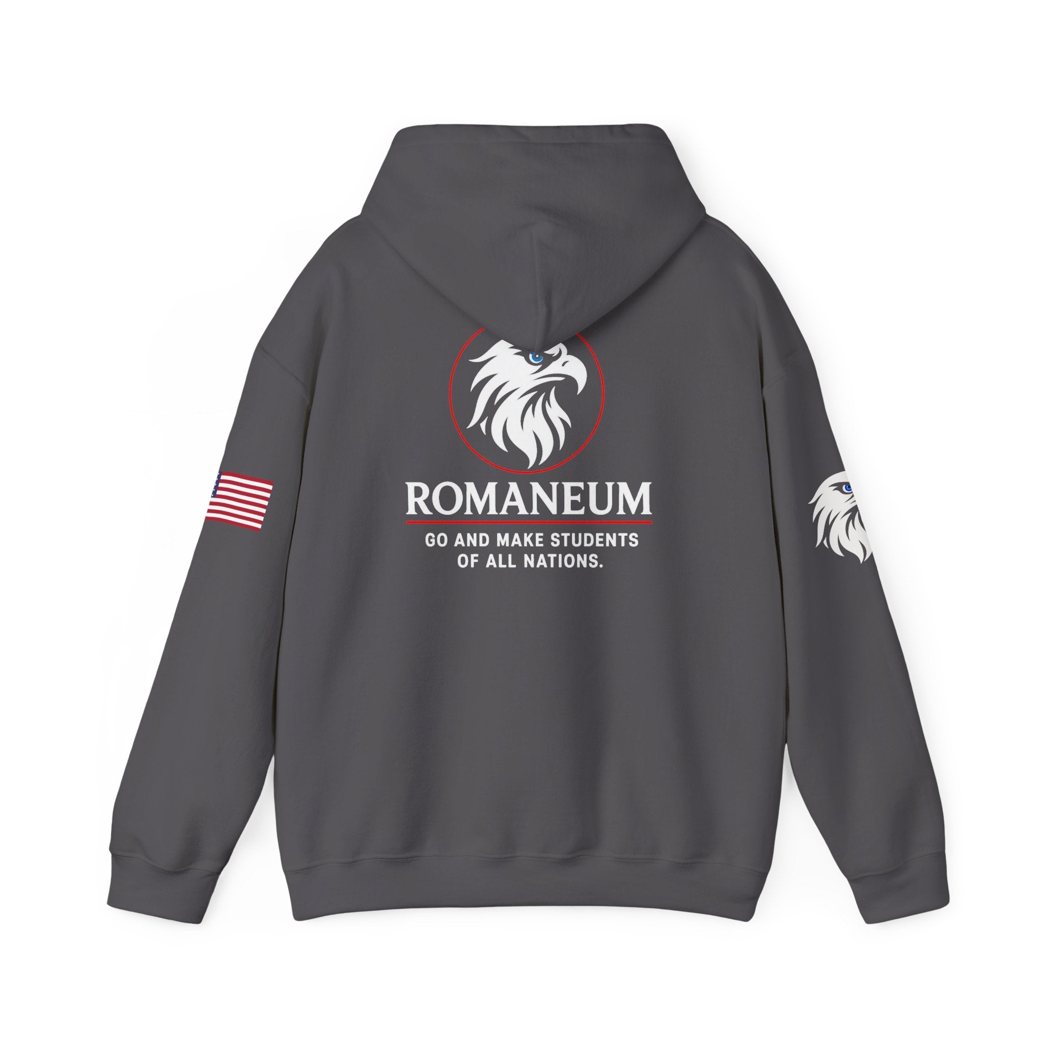 Romaneum Eagle Logo Hoodie | Romaneum School Crest, Patriotic Sleeve Design