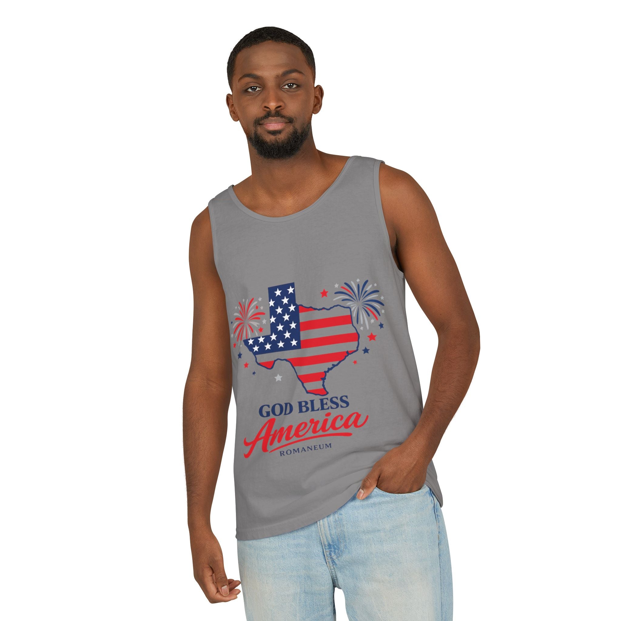 Romaneum Texas Flag Map God Bless America Tank Top | Patriotic 4th of July