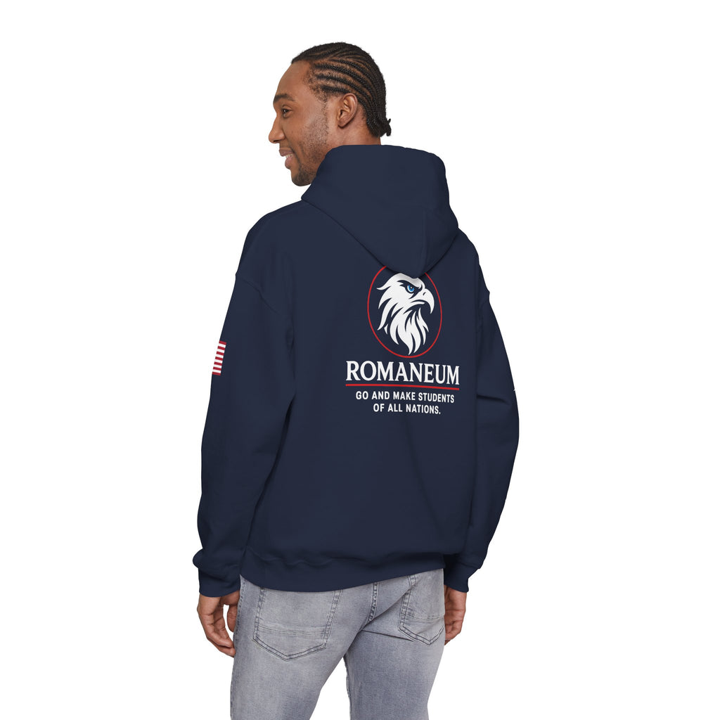 Romaneum Eagle Logo Hoodie | Romaneum School Crest, Patriotic Sleeve Design