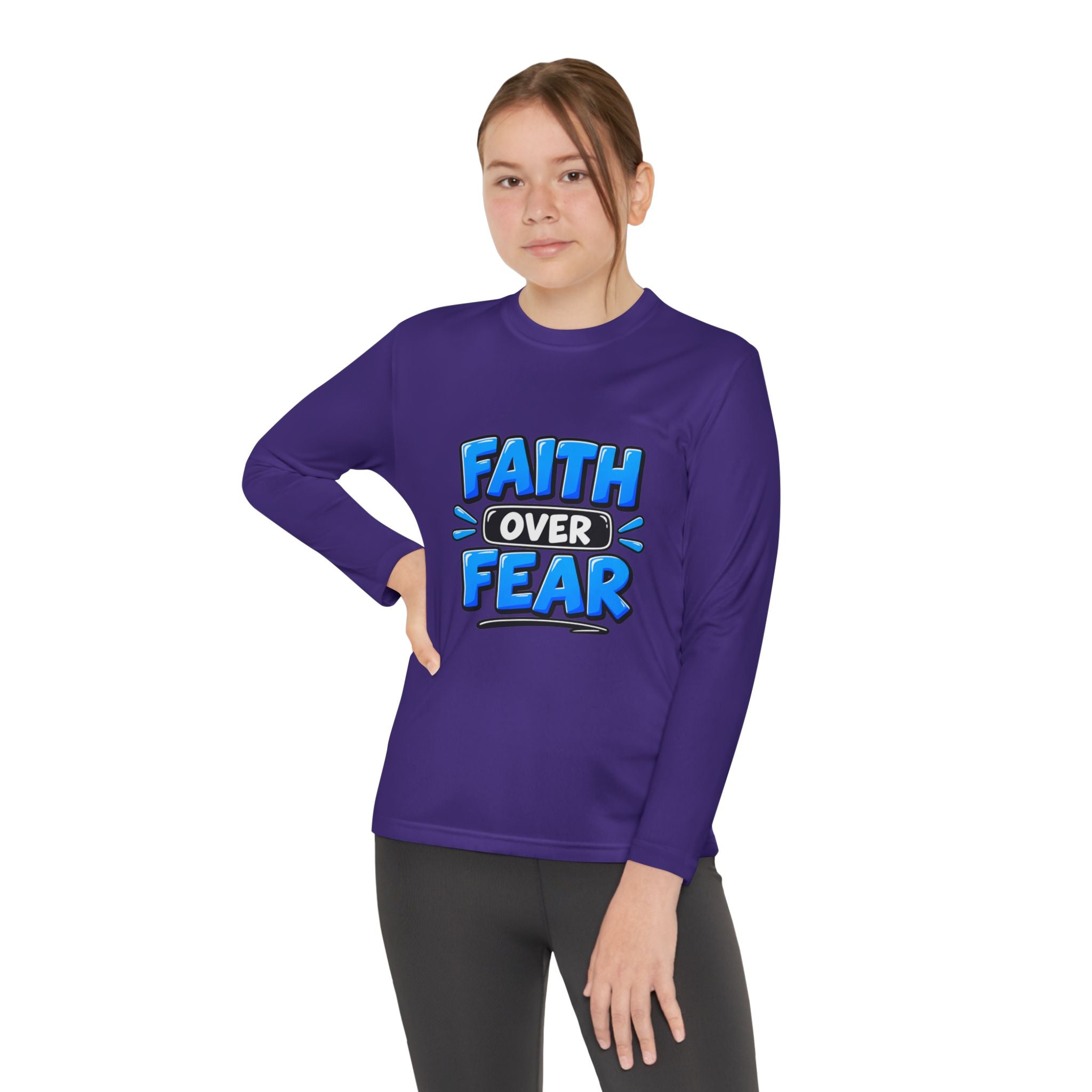Faith Over Fear Youth Long Sleeve Tee — Good News Toons Graphic