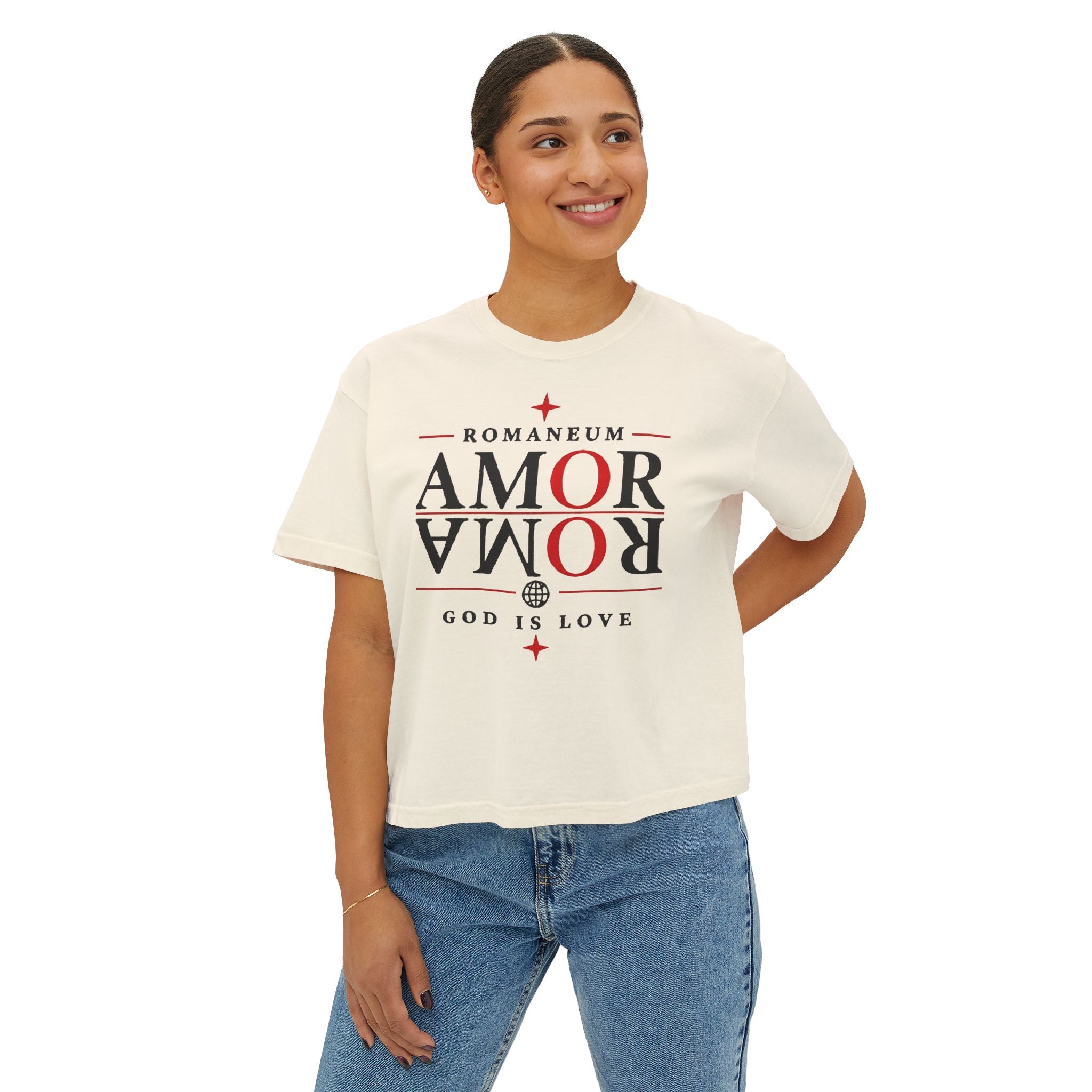 Christian Amor Amor Boxy Tee — "Amor" Graphic Crop Tee (God Is Love)