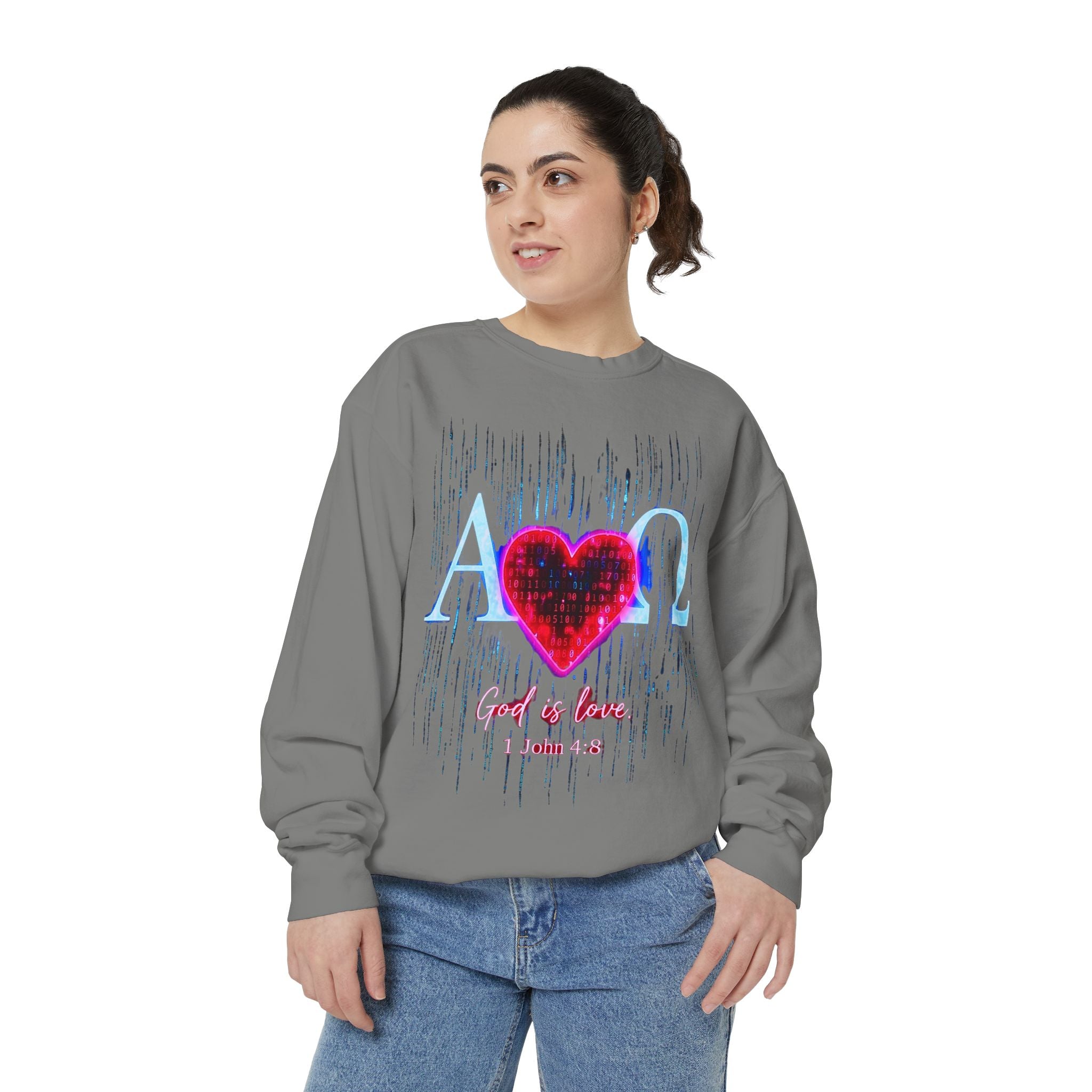 Alpha Omega Heart design sweatshirt | God is Love 1 John 4:8 RomanEum
