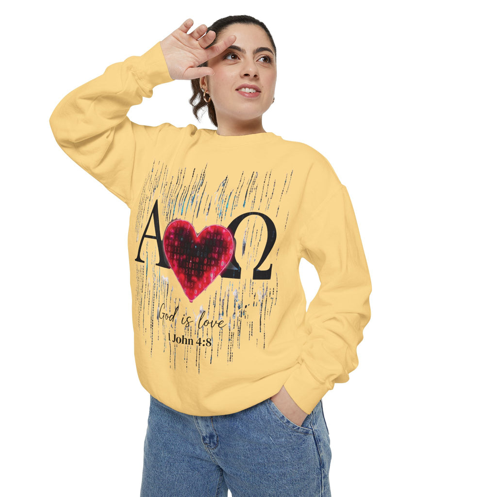 Alpha Omega Heart design sweatshirt | God is Love 1 John 4:8 RomanEum