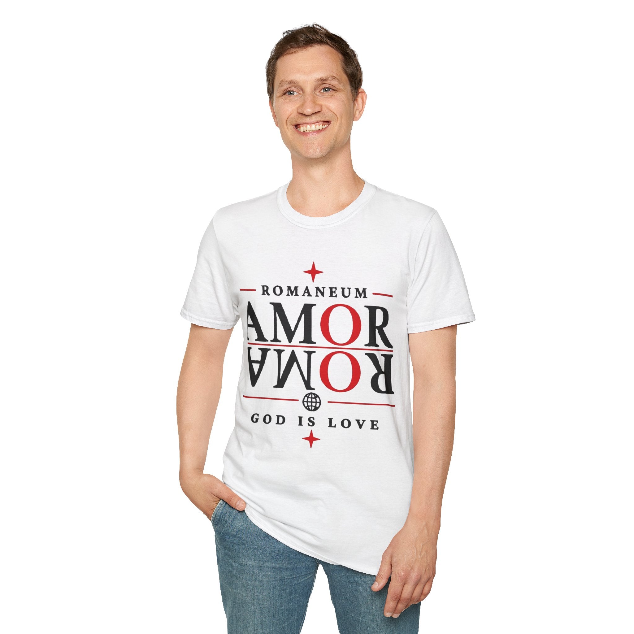 Amor/Roma 'ROMANEUM' Graphic T‑Shirt — 'AMOR' Reflection Design (God Is Love)
