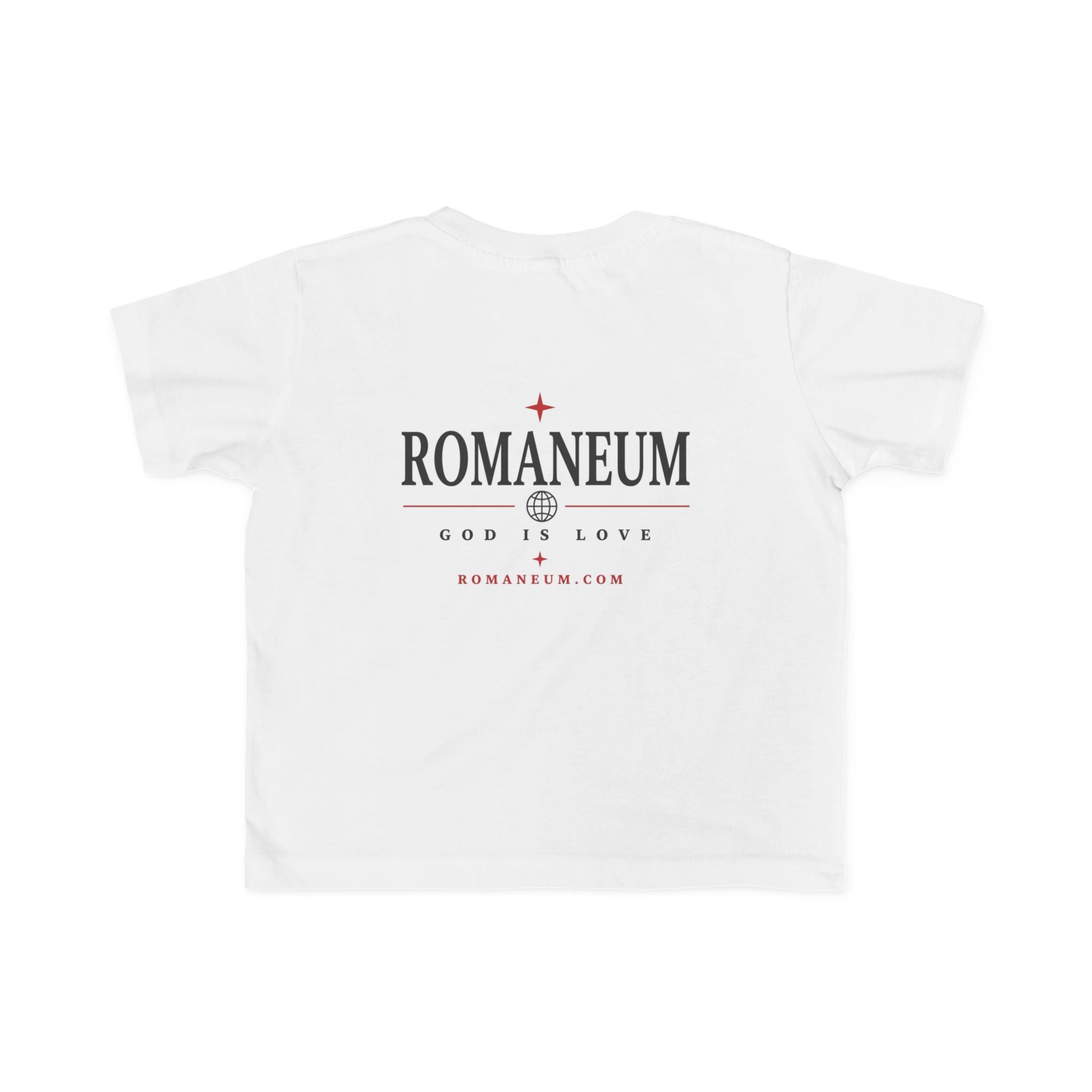 Toddler Tee — "AMOR / ROMA" Roman Catholic Kids Shirt (Romaneum: God Is Love)