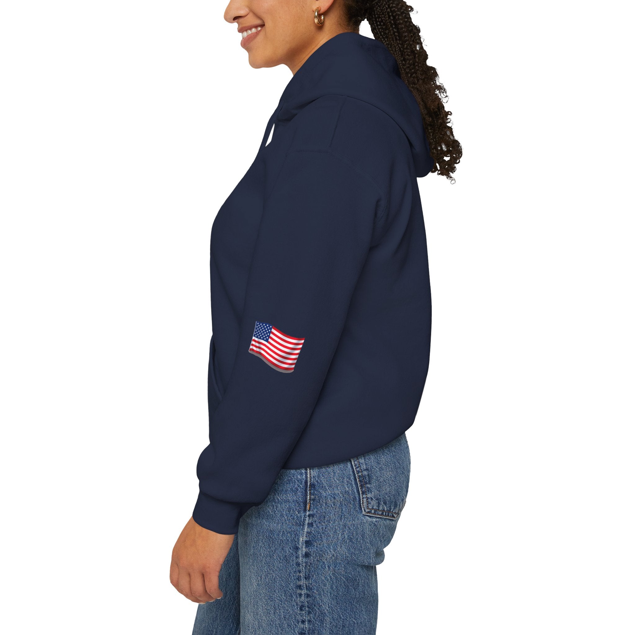 Romaneum God Bless America flag map Hoodie | American flag fireworks sleeve