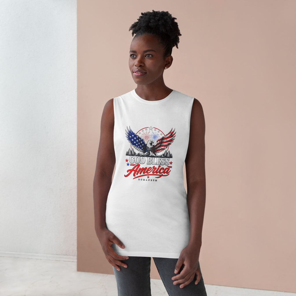 God Bless America Eagle Tank Top — Patriotic Romaneum USA Flag Muscle Tee