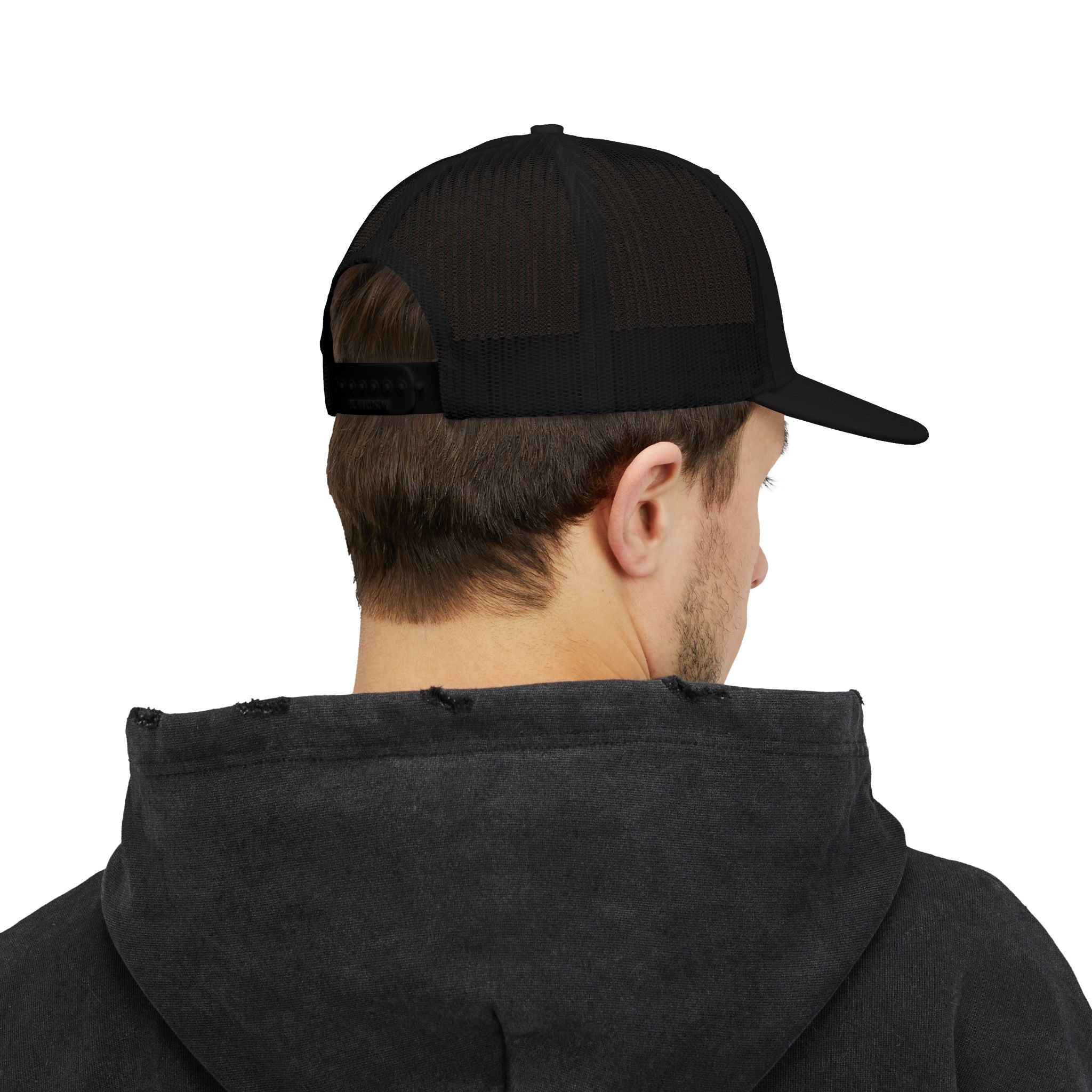Eagle Head Romanem Trucker Cap | Embroidered Black White Mesh