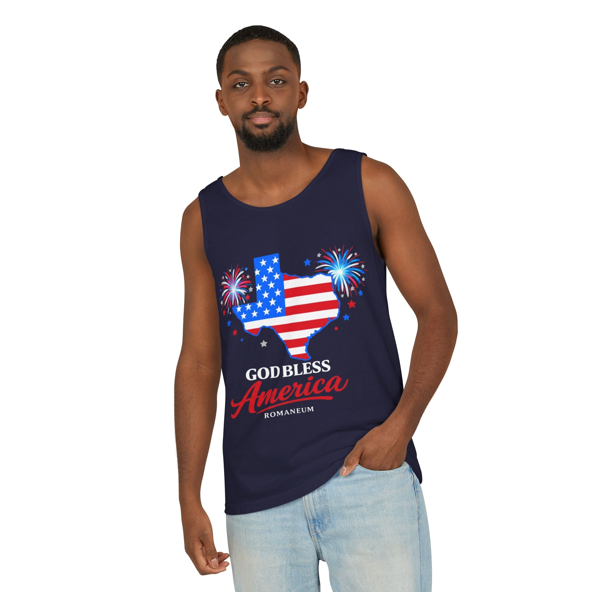Romaneum Texas Flag Map God Bless America Tank Top | Patriotic 4th of July