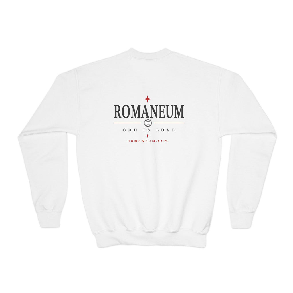 Romaneum Amor Crewneck Sweatshirt — “AMOR/ROMA” God Is Love Youth Pullover