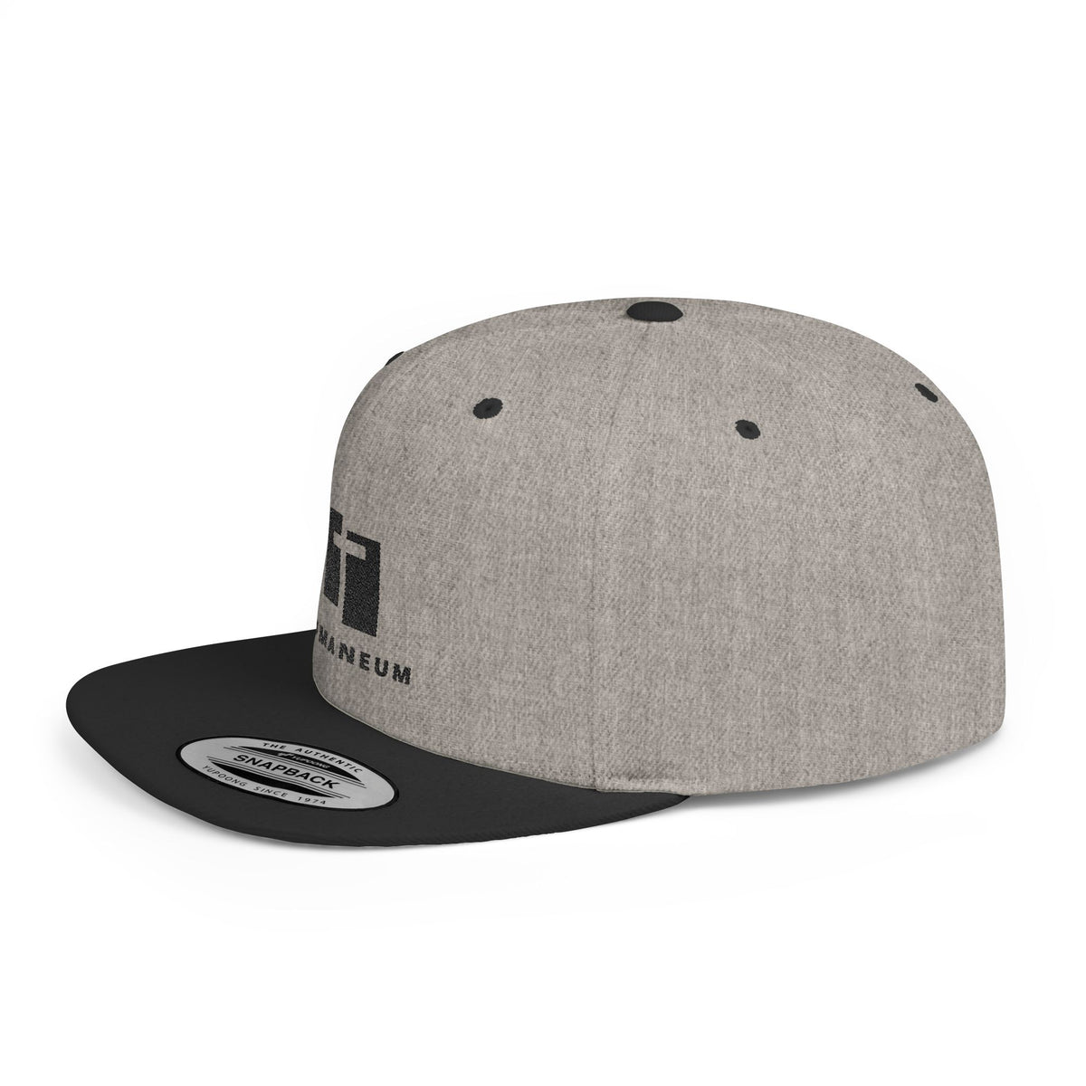 Romaneum Logo Flat Bill Snapback Hat — Minimalist Streetwear Cap