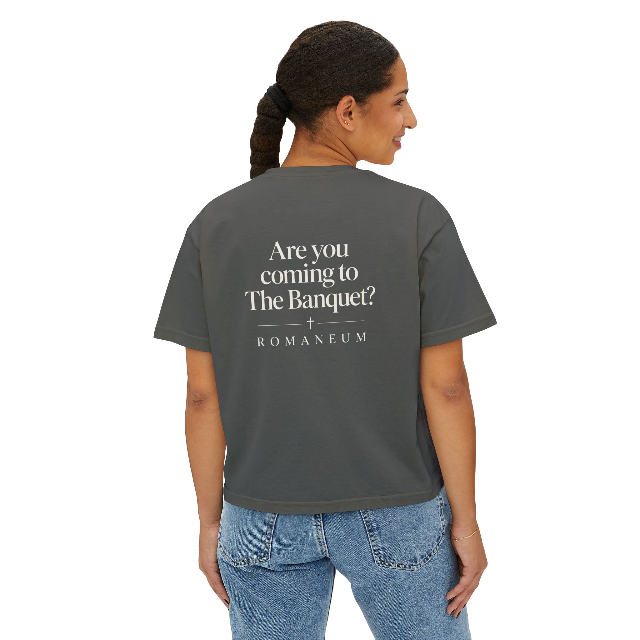 Are You Coming to The Banquet? Boxy Tee — Romaneum Christian Graphic Shirt
