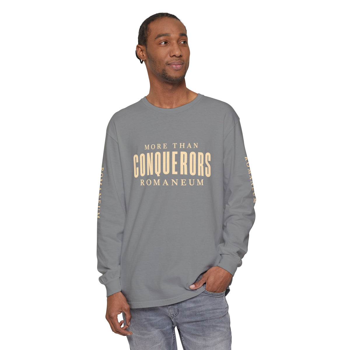 Conquerors Long Sleeve Tee — "More Than Conquerors" Romaneum