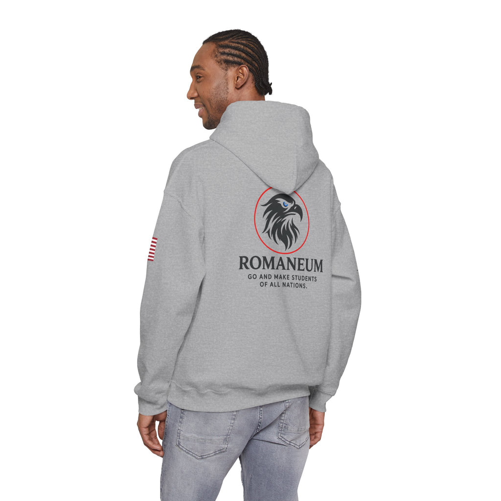 Romaneum Eagle Logo Hoodie | Romaneum School Crest, Patriotic Sleeve Design