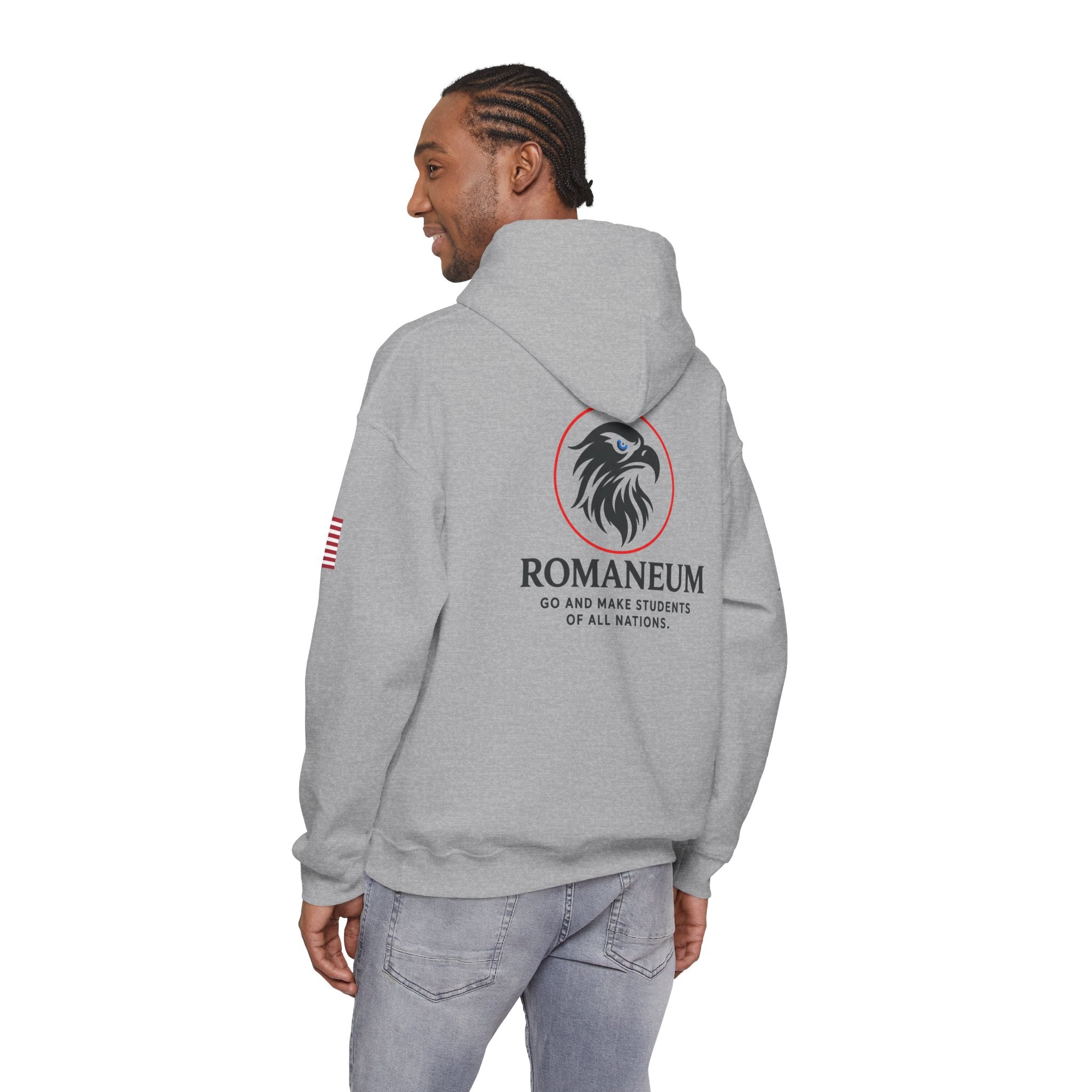 Romaneum Eagle Logo Hoodie | Romaneum School Crest, Patriotic Sleeve Design