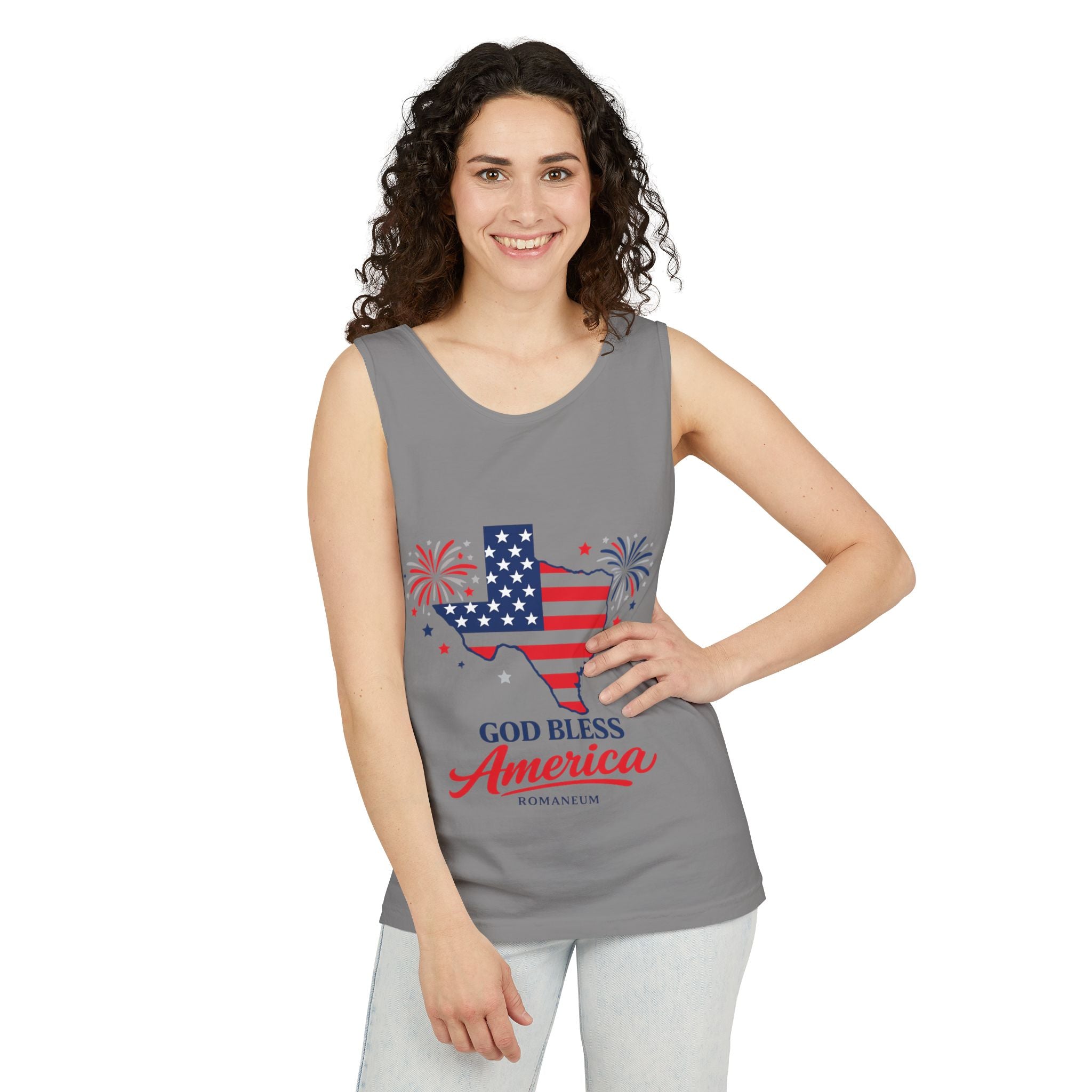 Romaneum Texas Flag Map God Bless America Tank Top | Patriotic 4th of July