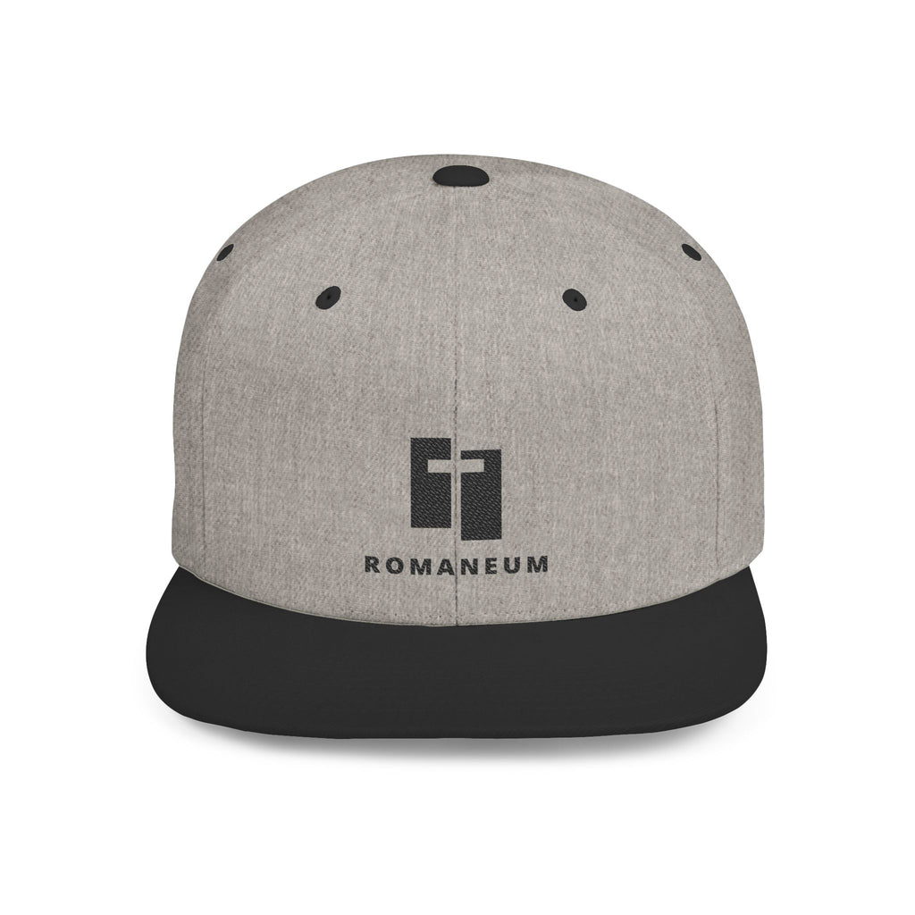 Romaneum Logo Flat Bill Snapback Hat — Minimalist Streetwear Cap