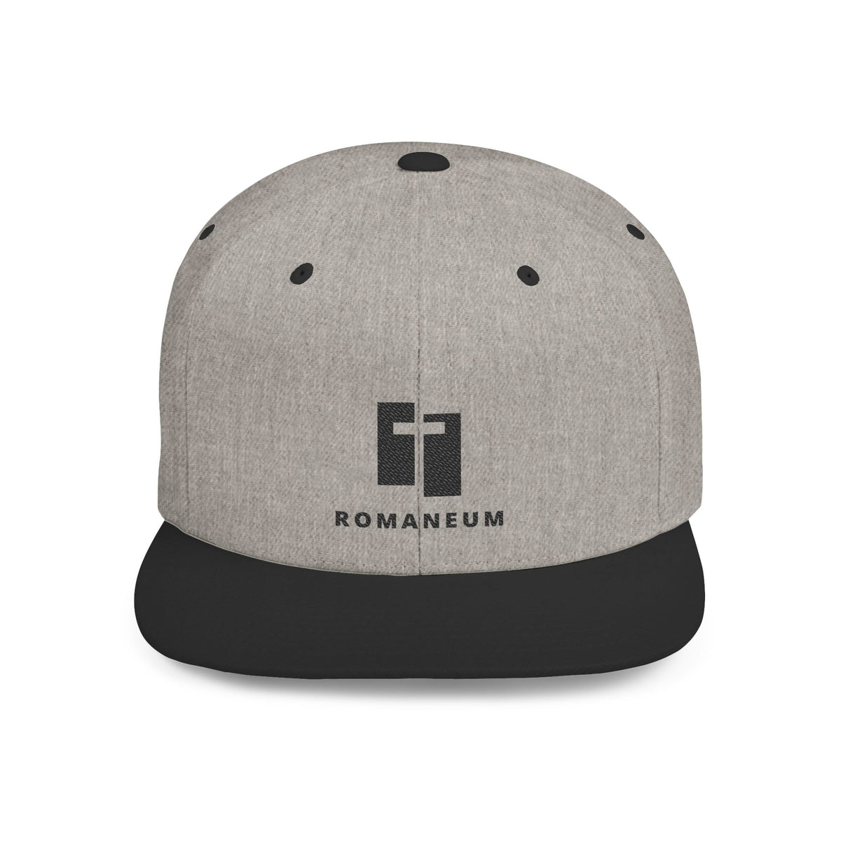 Romaneum Logo Flat Bill Snapback Hat — Minimalist Streetwear Cap