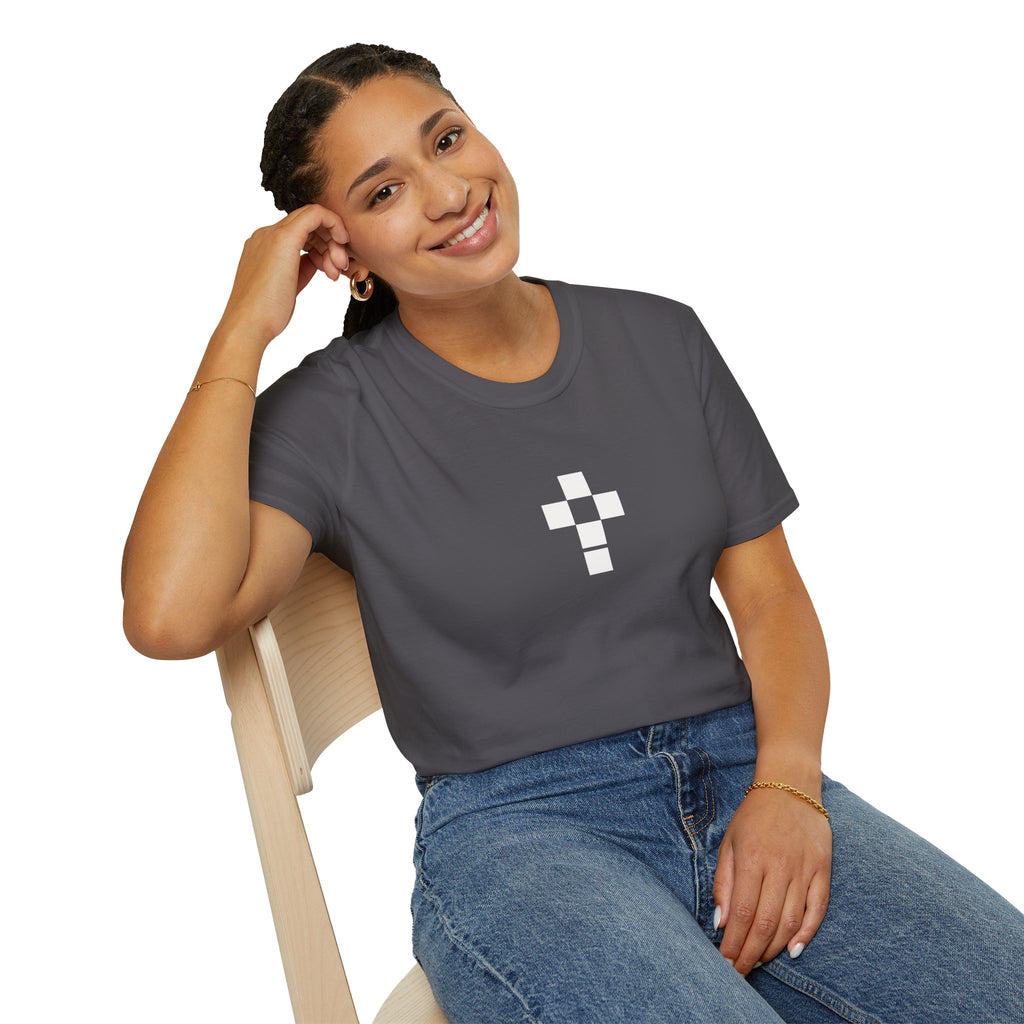 Romaneum Minimal Pixel Cross T-Shirt | Small Black Geometric Cross